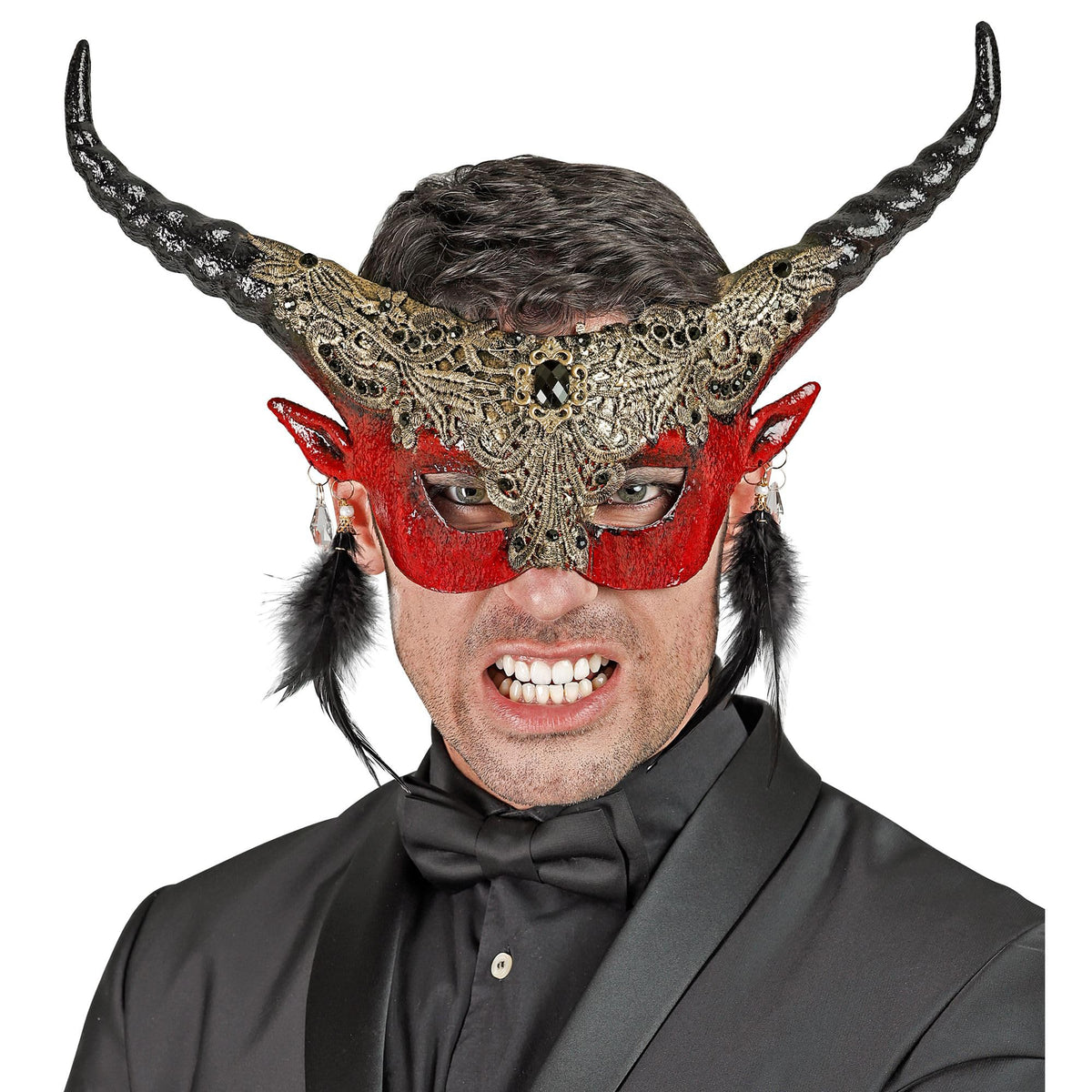 W WIDMANN MILANO Party Fashion - Eye Mask Devil with Horns, Demon, Halloween costume accessory