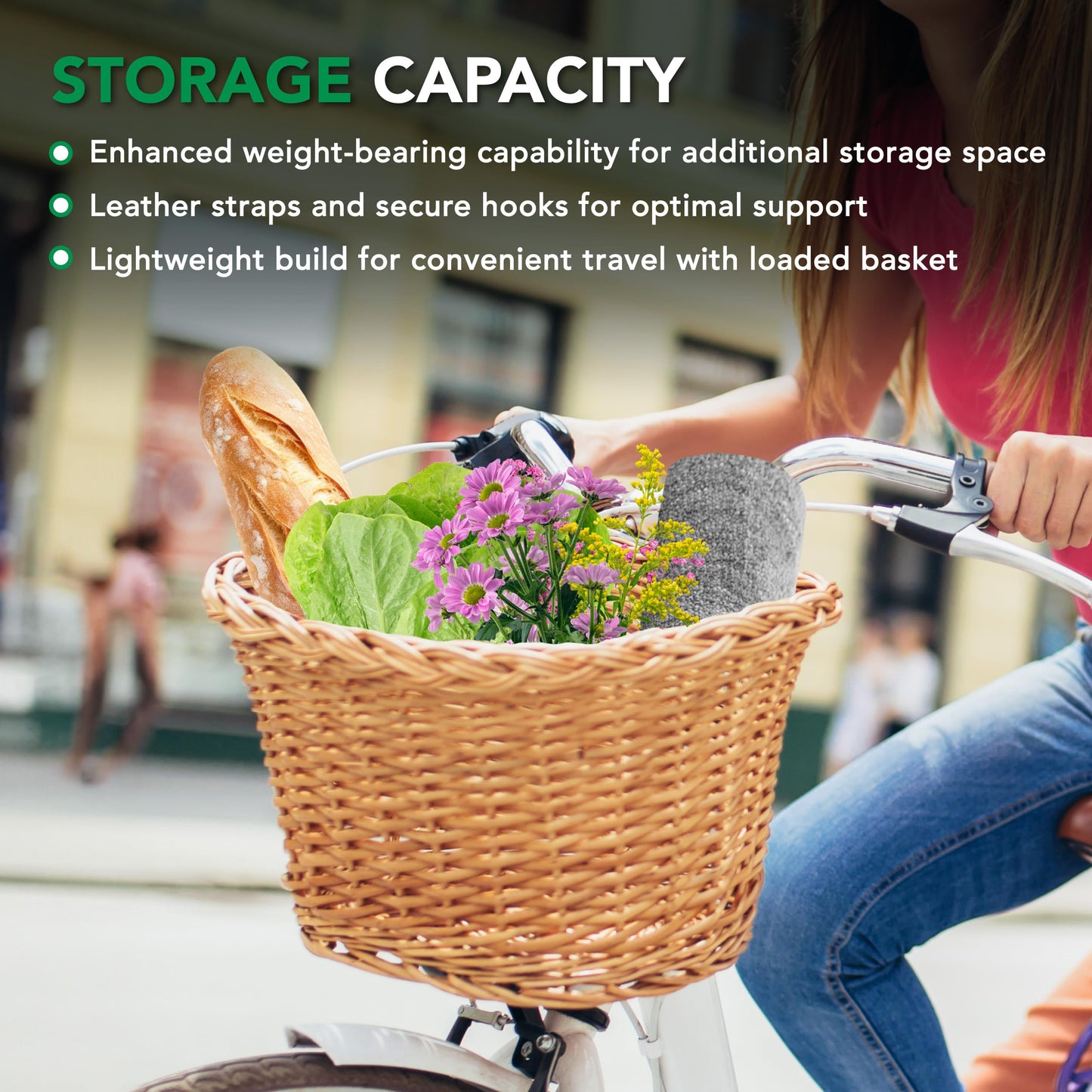 ProSource Wicker Bike Basket Front Cargo for Women and Men, Fits Most Bicycles, Beach Cruisers, Stationary Equipment, and Ebikes, Light Brown ProSource
