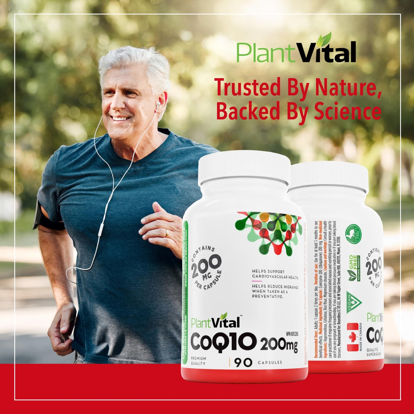 PlantVital Coenzyme Q10 - Made in Canada - 400mg (2 capsule per day) - CoQ10 Supplement - Support Cardiovascular Health - High-Potency - Helps Reduce Migraine Frequency - 45 Days Supply - 90 Capsules - Available at All In One Marketplace Canada