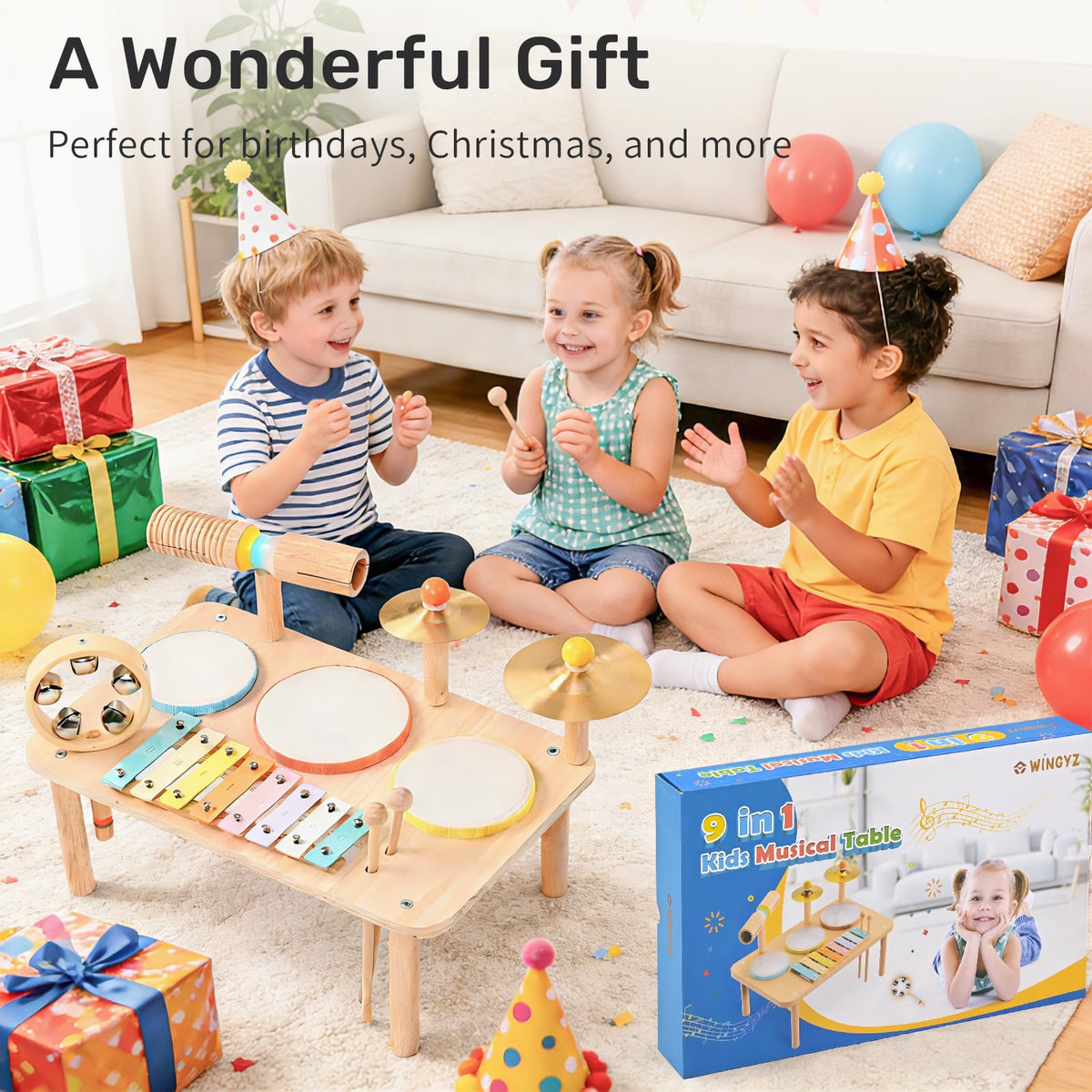 WINGYZ Kids Drum Set, 9-in-1 Wooden Musical Instruments with Xylophone 🍁 All In One Marketplace Canada