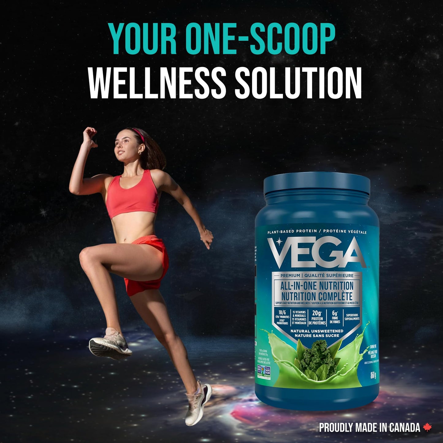 Vega Premium All-in-One Nutrition Protein Powder – 20g Plant-Based Vegan Protein, Vitamins & Probiotics, Natural Unsweetened, 860g (22 Servings) 🍁 All In One Marketplace Canada