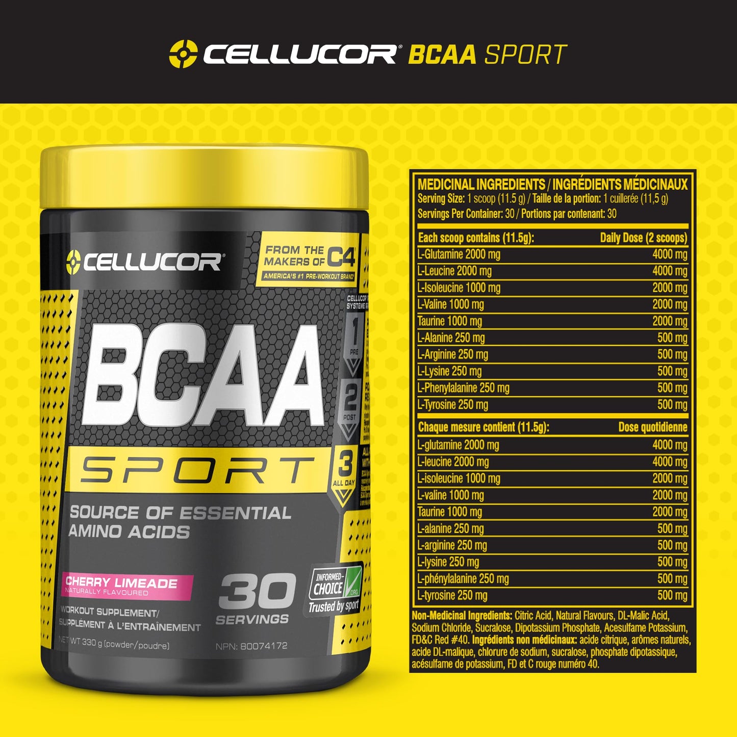 Cellucor BCAA Sport Recovery Powder – Cherry Limeade Flavor, 30 Servings