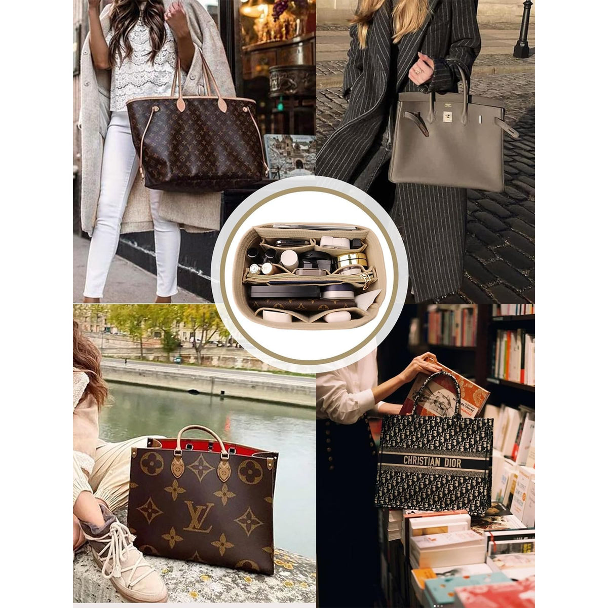 OMYSTYLE Purse Organizer Insert, Felt Tote Bag Organizer Insert with 5 Sizes, Handbag Dividers for Inside Purse, Compatible with Longchamp, Neverful, Speedy and More