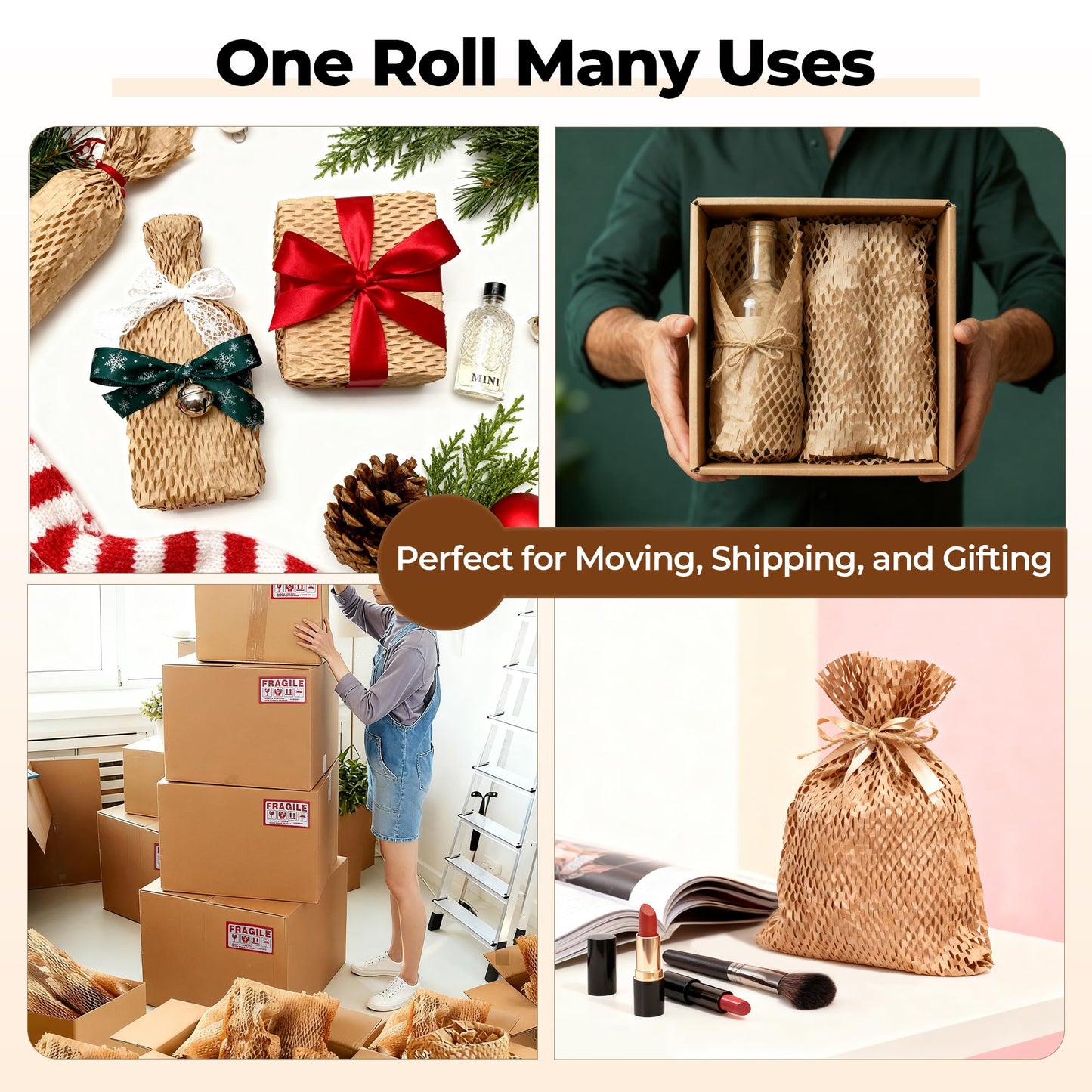 Tera Honeycomb Packing Paper Eco-friendly: 12"x200' Recyclable Cushioning Wrap for packaging Moving Supplies Shipping Boxes Gift Wrapping Paper Alternative to Bubble Wrap with 20 Fragile Sticker 🍁 All In One Marketplace Canada