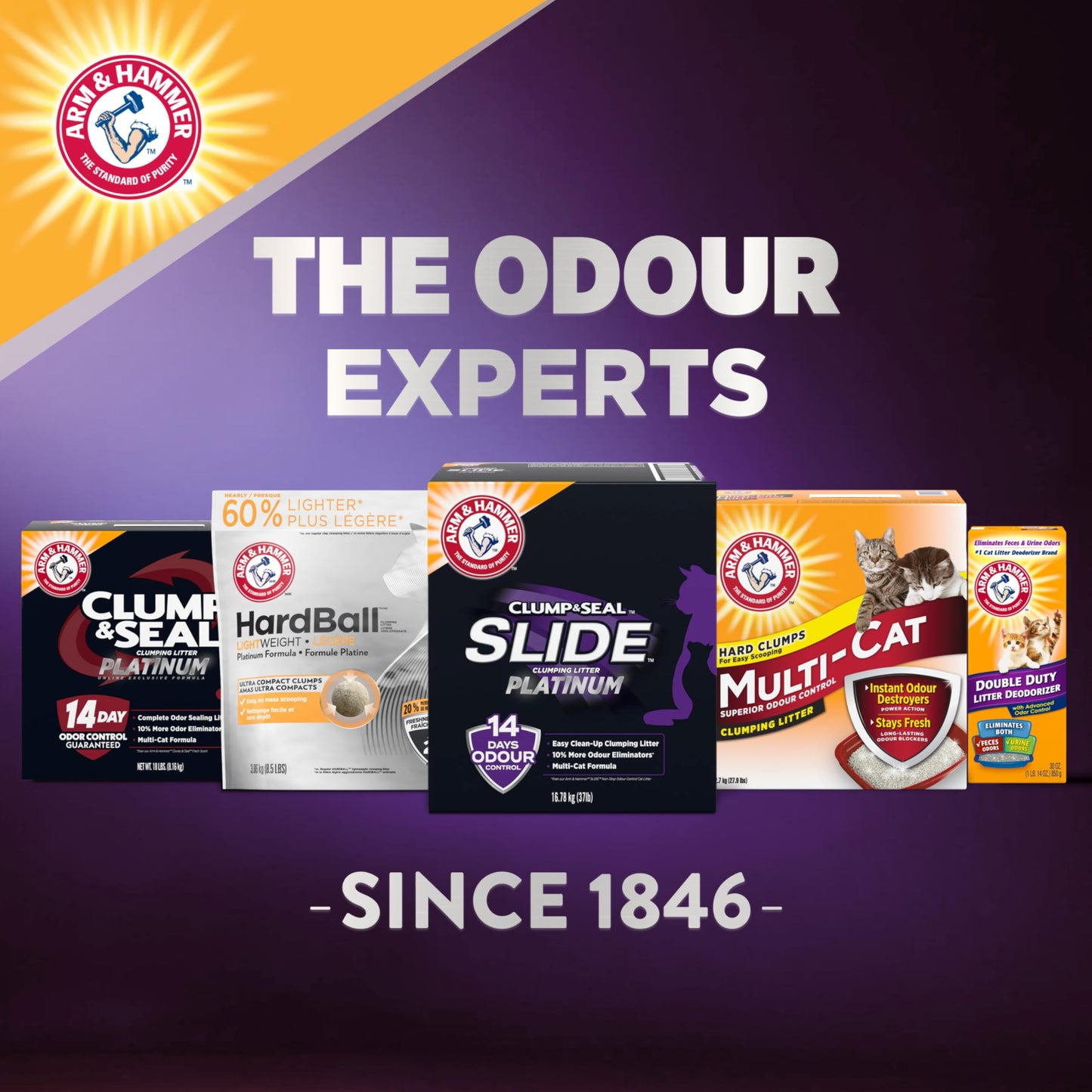 ARM & HAMMER Platinum Clumping Cat Litter, 2x Longer odour Control, Multi-Cat Clay, Ultimate 14-Day Freshness, Extra Oduor Eliminators, Effortless Clean, Dust-Free, Heavy-Duty Clumping, 16.78 kg