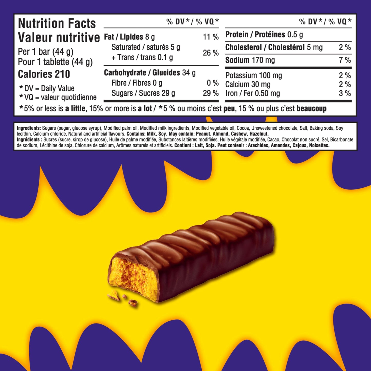 Crunchie Chocolate Bars, Full Size, 44g Each, Box of 24 Individually Wrapped