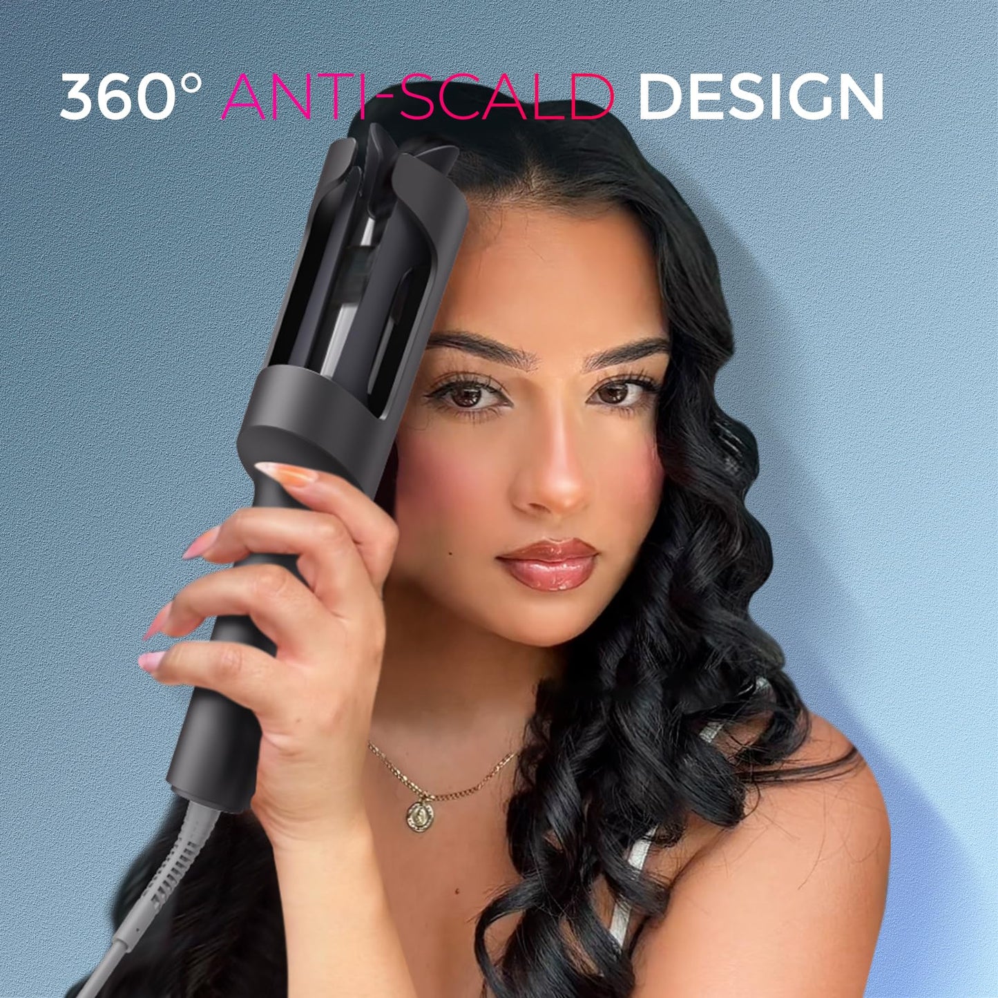 TYMO CURLPRO Automatic Rotating Curling Iron - Beach Waves Curling Wand, Portable Hair Curler, 500 Million Ionic, Dual Voltage & Lightweight for Travel, Ceramic Coating, Metallic Gray 1 1/4 inch - Available at All In One Marketplace Canada