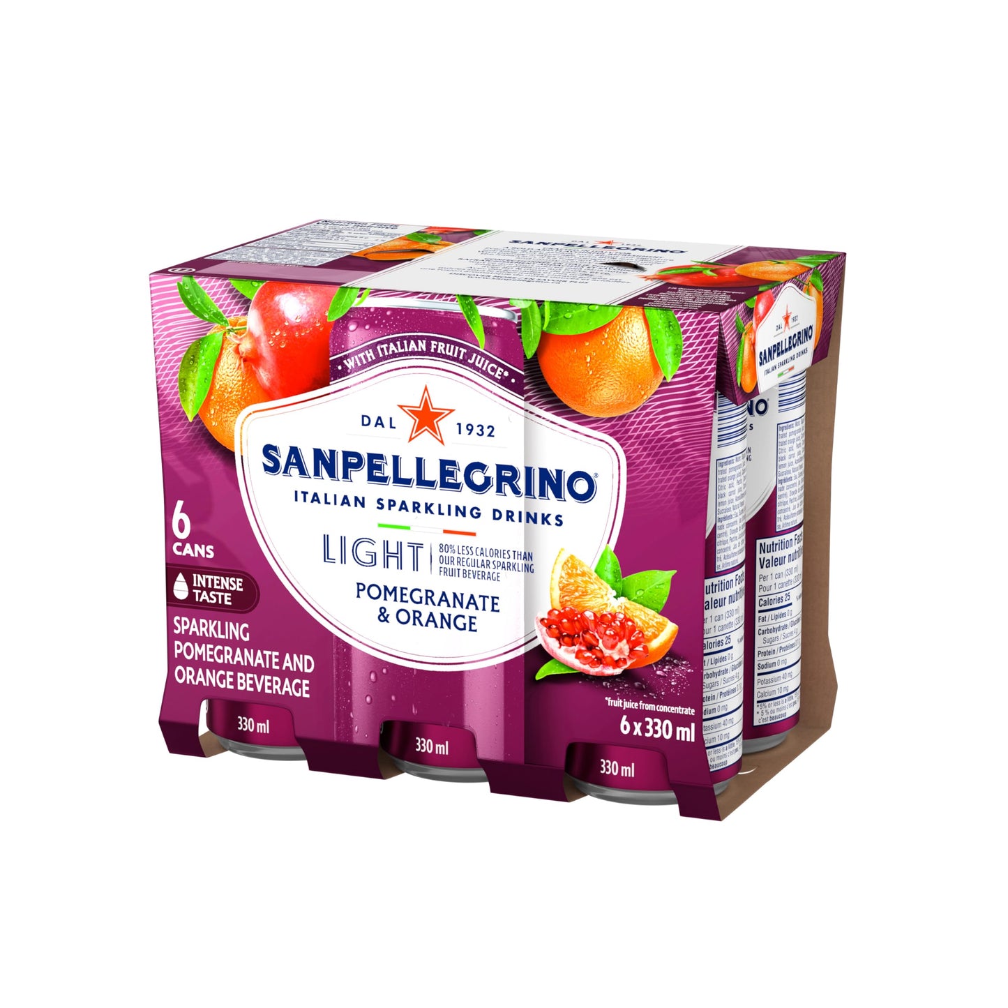 San Pellegrino Light Pomegranate & Orange, Sparkling Beverage, 24 x 330ml San Pellegrino