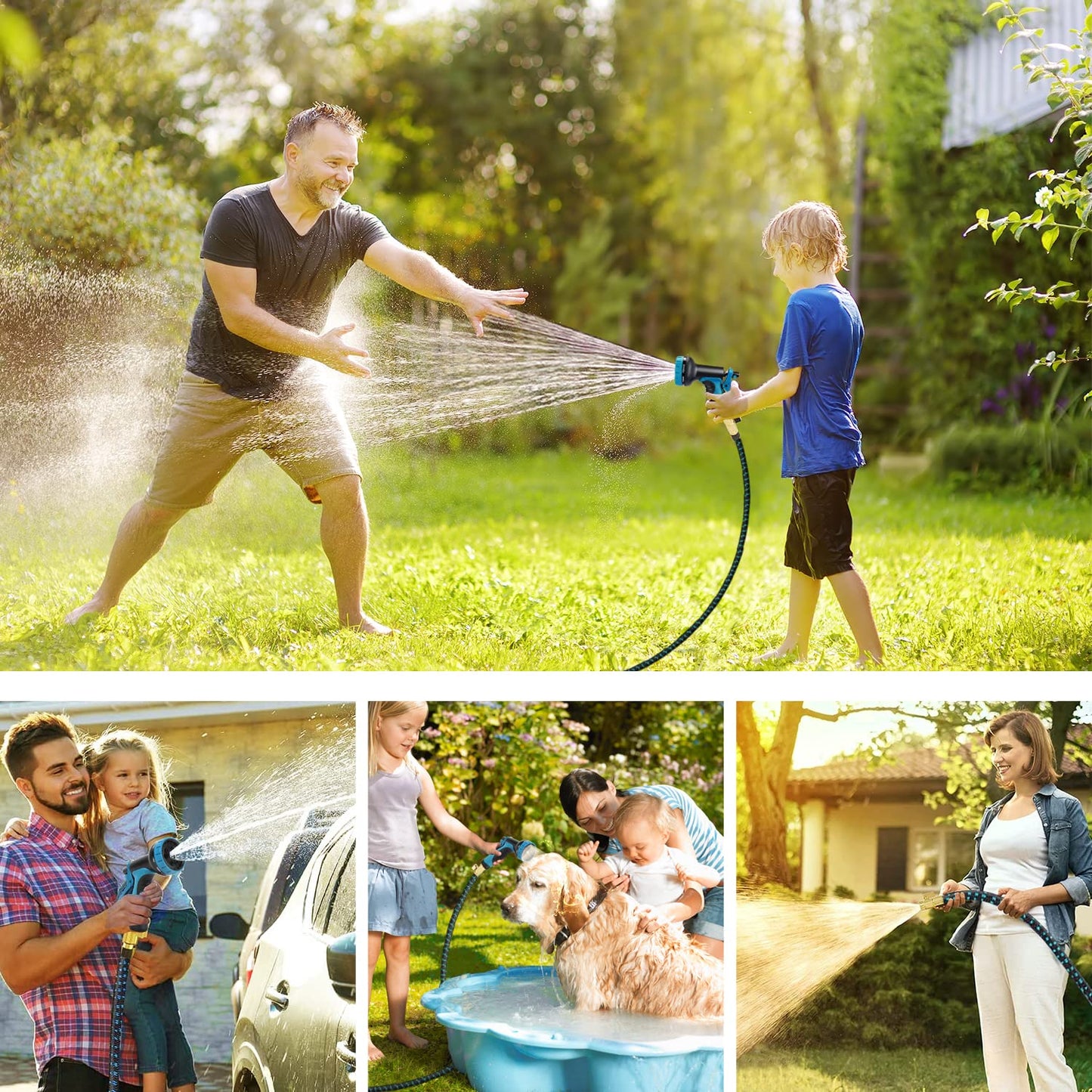 200 ft Expandable Garden Hose with 10 Spray Nozzle - Heavy Duty Superior Strength 3750D - 4 -Layer Latex Core - Expanding Water Hoses - Extra Strong Brass Connectors/Storage Bag