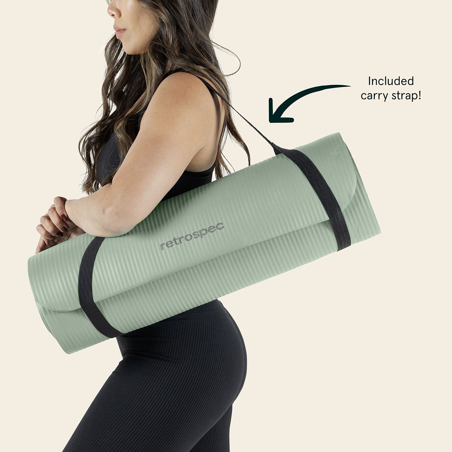 Retrospec Solana Yoga Mat 1/2 inch Thick w/Nylon Strap for Men & Women - Non Slip Excercise Mat for Yoga, Pilates, Stretching, Floor & Fitness Workouts, Sage