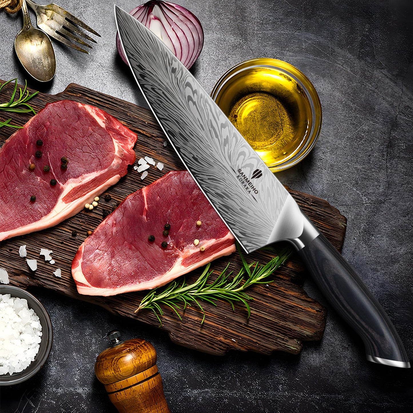 SANMEIHO Chef Knife in Powder Steel, Japanese Kitchen Knife 8 Inch, Ultra Sharp Chef's Knives, High Carbon Japanese Utility Knives for Meat Vegetable with Ergonomic Pakkawood Handle - Available at All In One Marketplace Canada