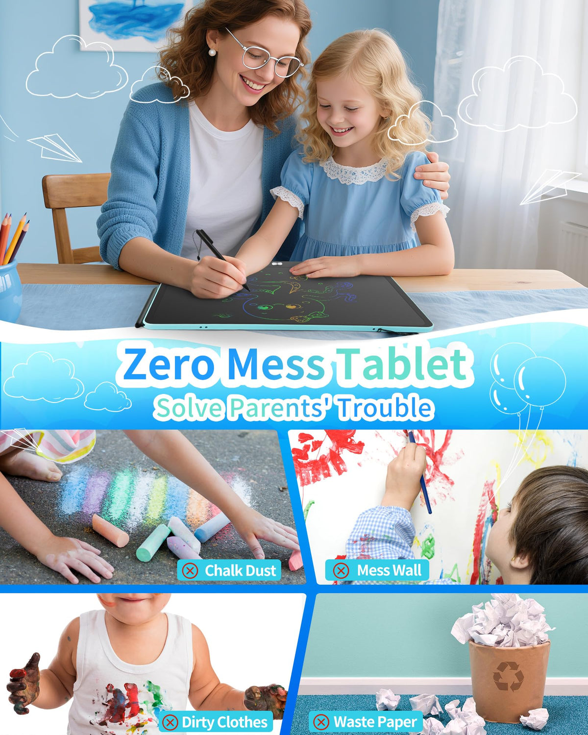 Rechargeable LCD Writing Tablet for Kids, 16 Inch Colorful Drawing Tablet, Educational Toddler Drawing Pad, Reusable Learning Toys for Kids (Ages 3-8), Ideal Gift for Christmas Birthday (Blue) 🍁 All In One Marketplace Canada