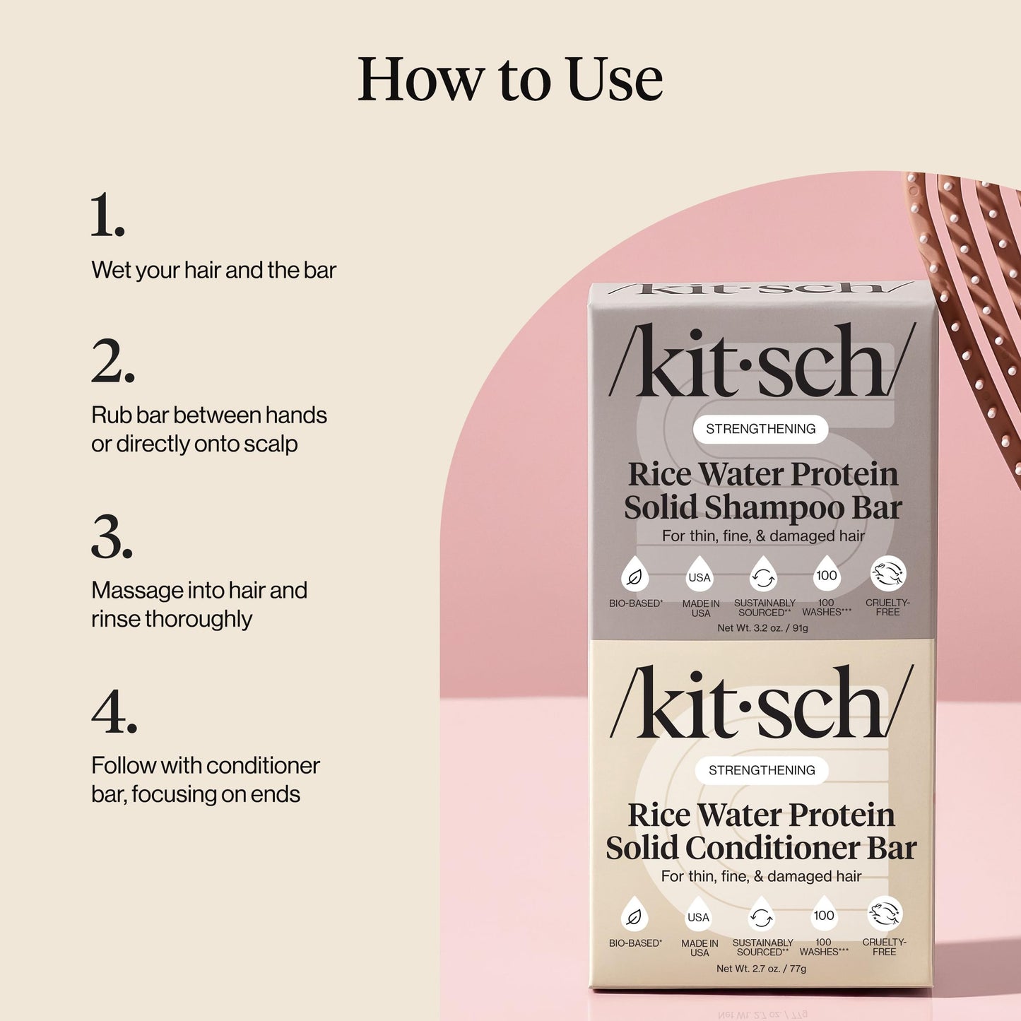 Kitsch Rice Water Protein Solid Shampoo and Conditioner Set for Hair Growth – Strengthening Hair Care Duo w/Rice Protein & Vitamins for Damage Repair – Paraben, Sulfate & Silicone Free – 2 Pack - Available at All In One Marketplace Canada
