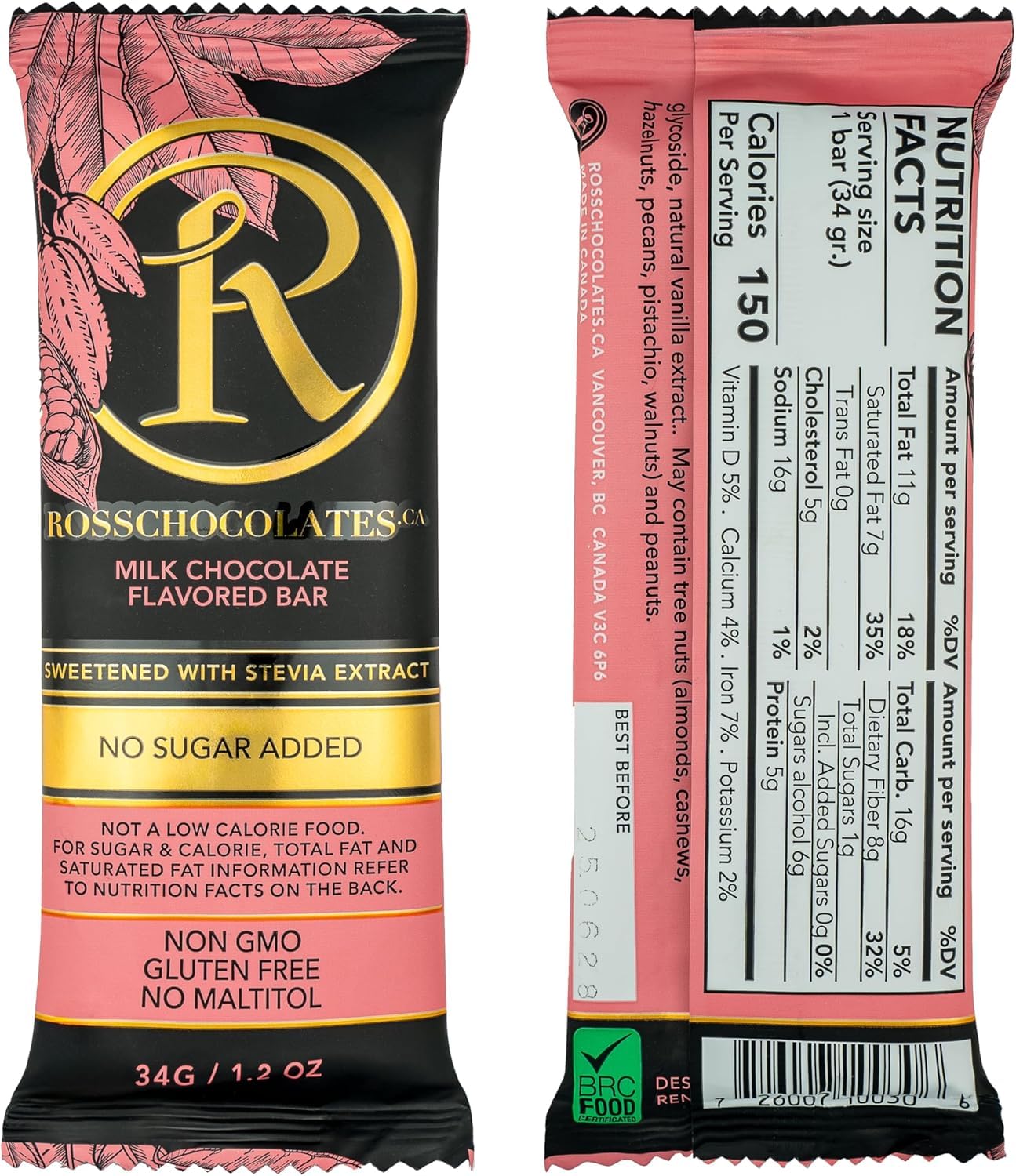Ross Chocolates Milk Chocolate Bars – Stevia Sweetened, Sugar-Free, Keto & Diabetic Friendly – 12 Pack