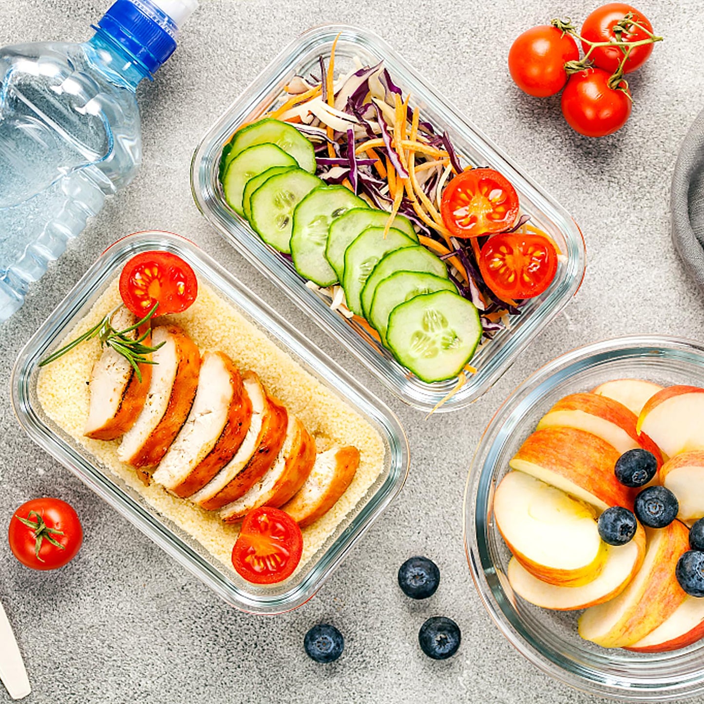 VERONES 10 Pack Glass Meal Prep Containers, Airtight & Stackable Glass Food Storage Containers Set with Lids,Exclusive of BPA,for Microwave, Oven, Freezer & Dishwasher,Grey - Available at All In One Marketplace Canada