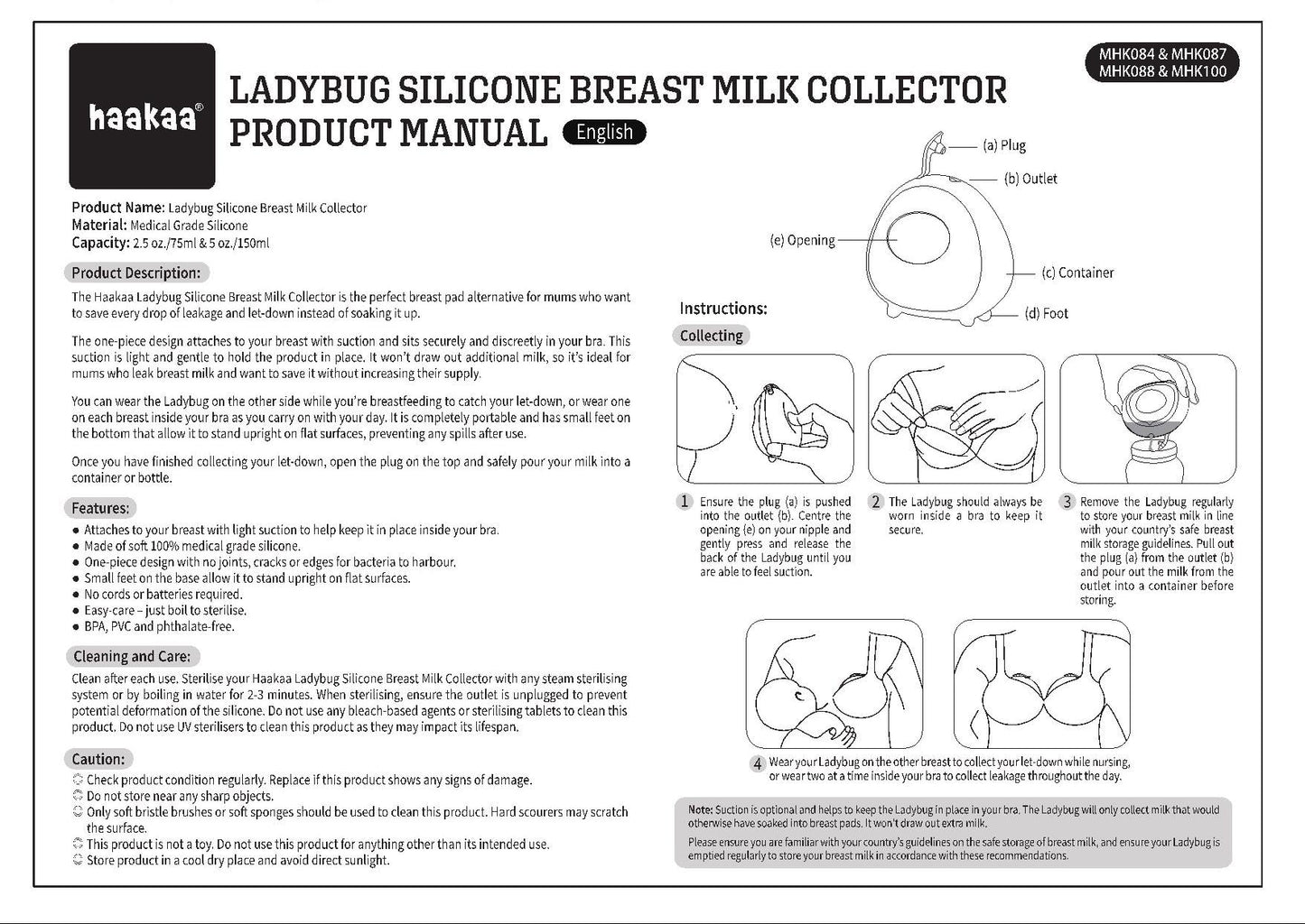 haakaa Ladybug Milk Collector Breast Shells Nursing Cup Silicone Breast Milk Collector Milk Savers for Breastfeeding Nipple Shells Protect Sore Nipples Extra-Soft and Reusable, 2.5oz/75ml, 1 PC