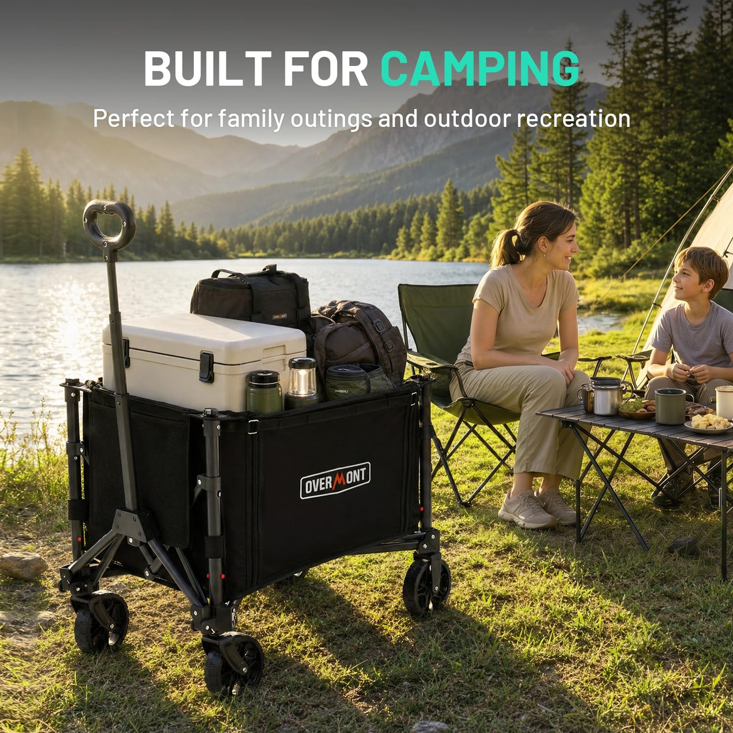 Overmont 3-in-1 Collapsible Wagon Cart, Ultra-Compact Foldable Wagon for SUV Trunk & Apartment Storage, Lightweight 120L Utility Cart with Dual Side Opening for Grocery, Camping & Sports OVERMONT
