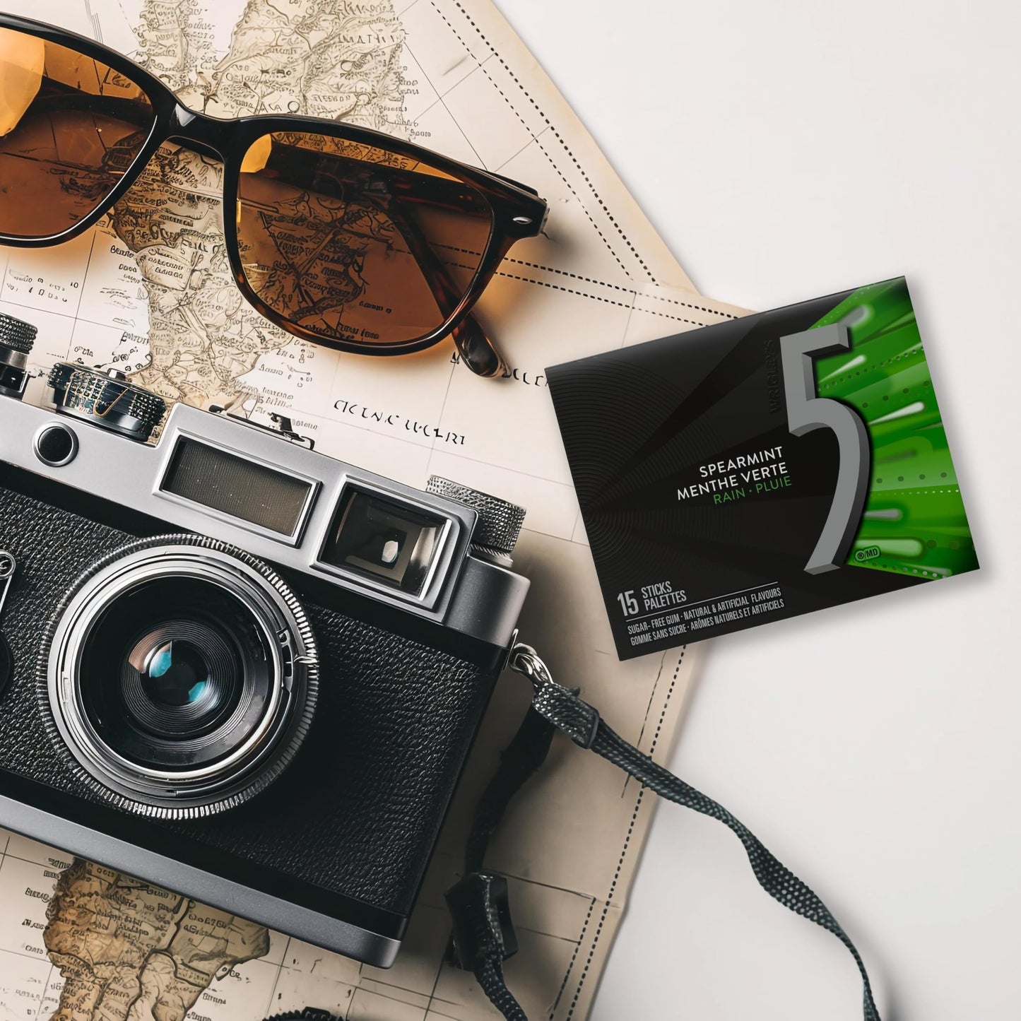 5 GUM, Spearmint-Rain Flavoured Sugar Free Chewing Gum, 15 Sticks, 10 Packs - Available at All In One Marketplace Canada