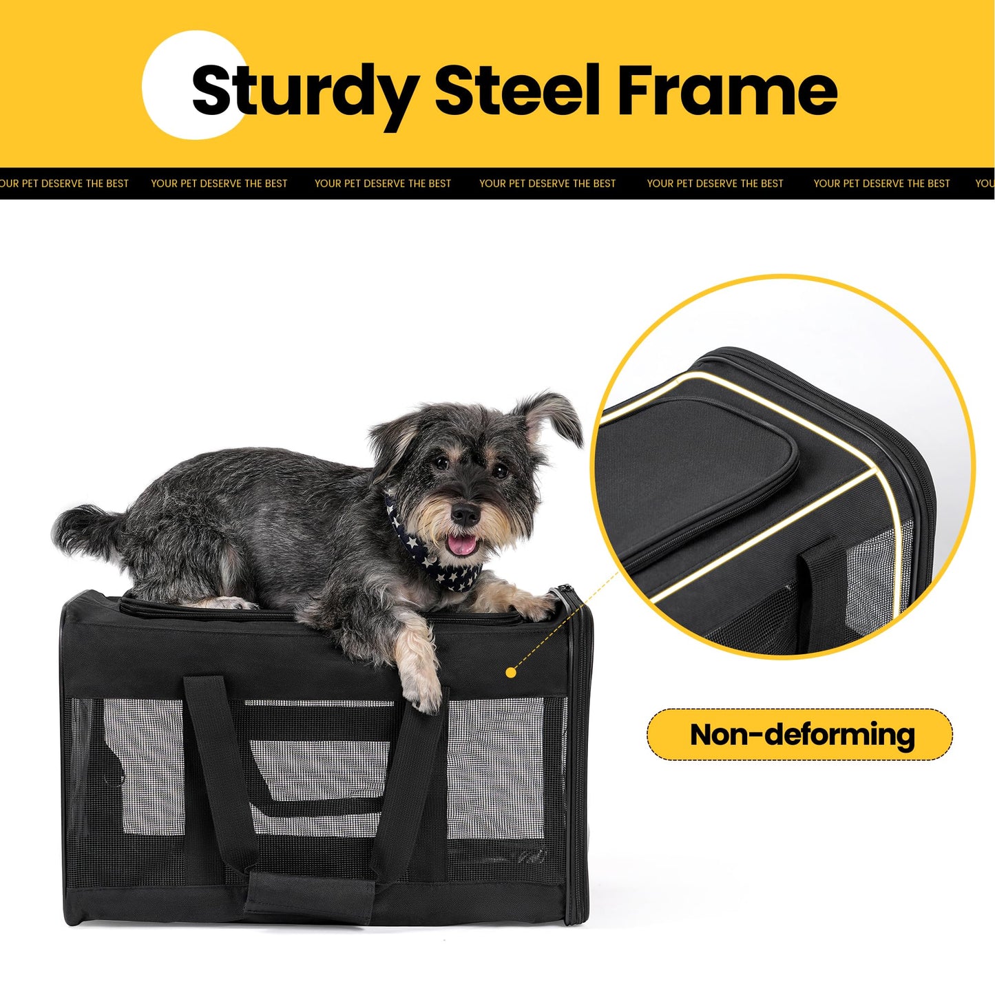 Conlun Cat Carrier Airline Approved, Soft-Sided Dog Carrier with Inner Safety Leash, Pet Transport Carrier for Small-Medium Cats Puppies up to 15 Lbs, Collapsible Travel Kitten Carrier Bag -Black M