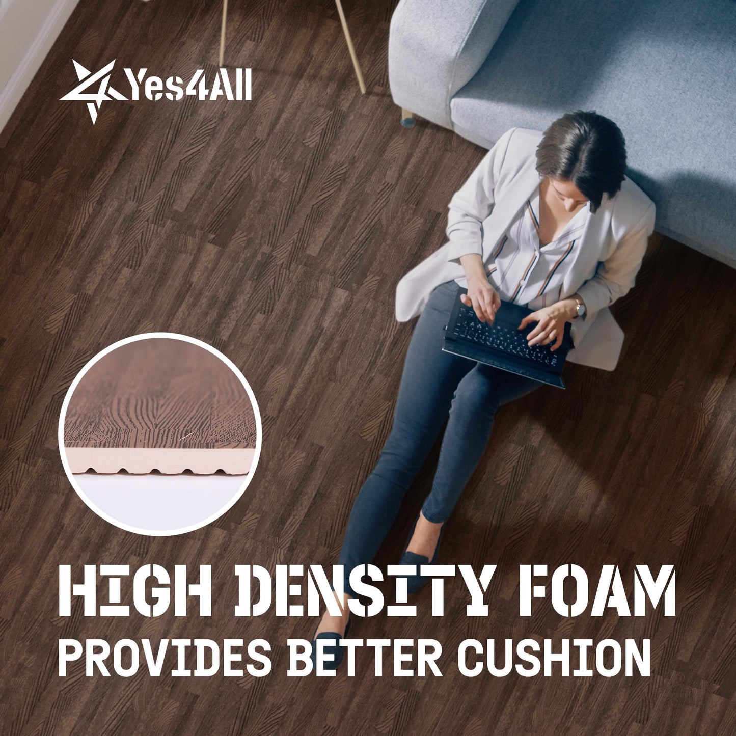 Yes4All EVA Interlocking Mats, Puzzle Floor Tiles, Foam Floor Padding with Border for Furniture, Home Space, Living Room, Garage - Dark Oak Wood, 1.02 m2 🍁 All In One Marketplace Canada