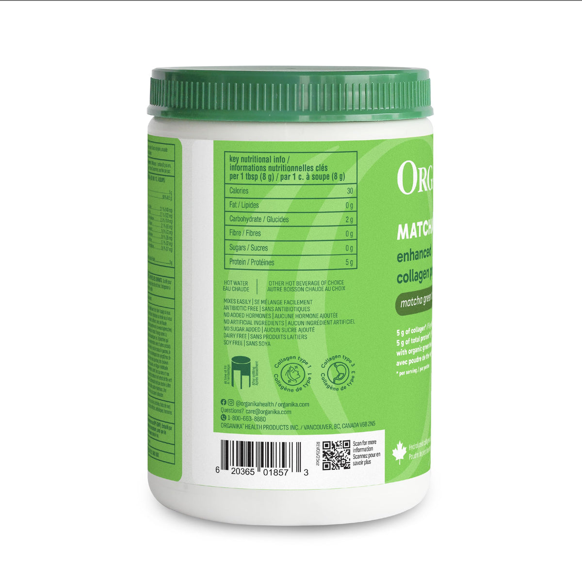 Organika Enhanced Collagen Vitality with Organic Matcha Powder- Sustained Energy and Antioxidant Collagen- 250g