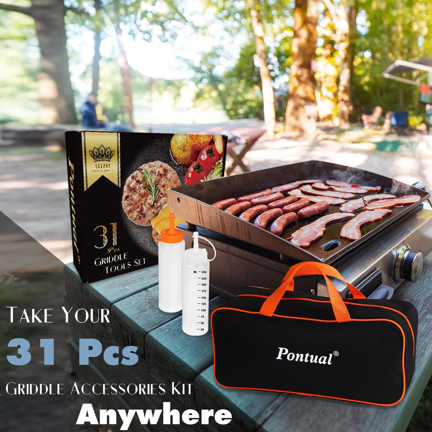 31PCS Griddle Accessories Kit for Blackstone, Flat Top Hibachi Grill Spatula Set with 2 Melting Domes, Burger Press, Patty Maker and Apron, Professional Teppanyaki Tools Gifts for Outdoor BBQ - Available at All In One Marketplace Canada