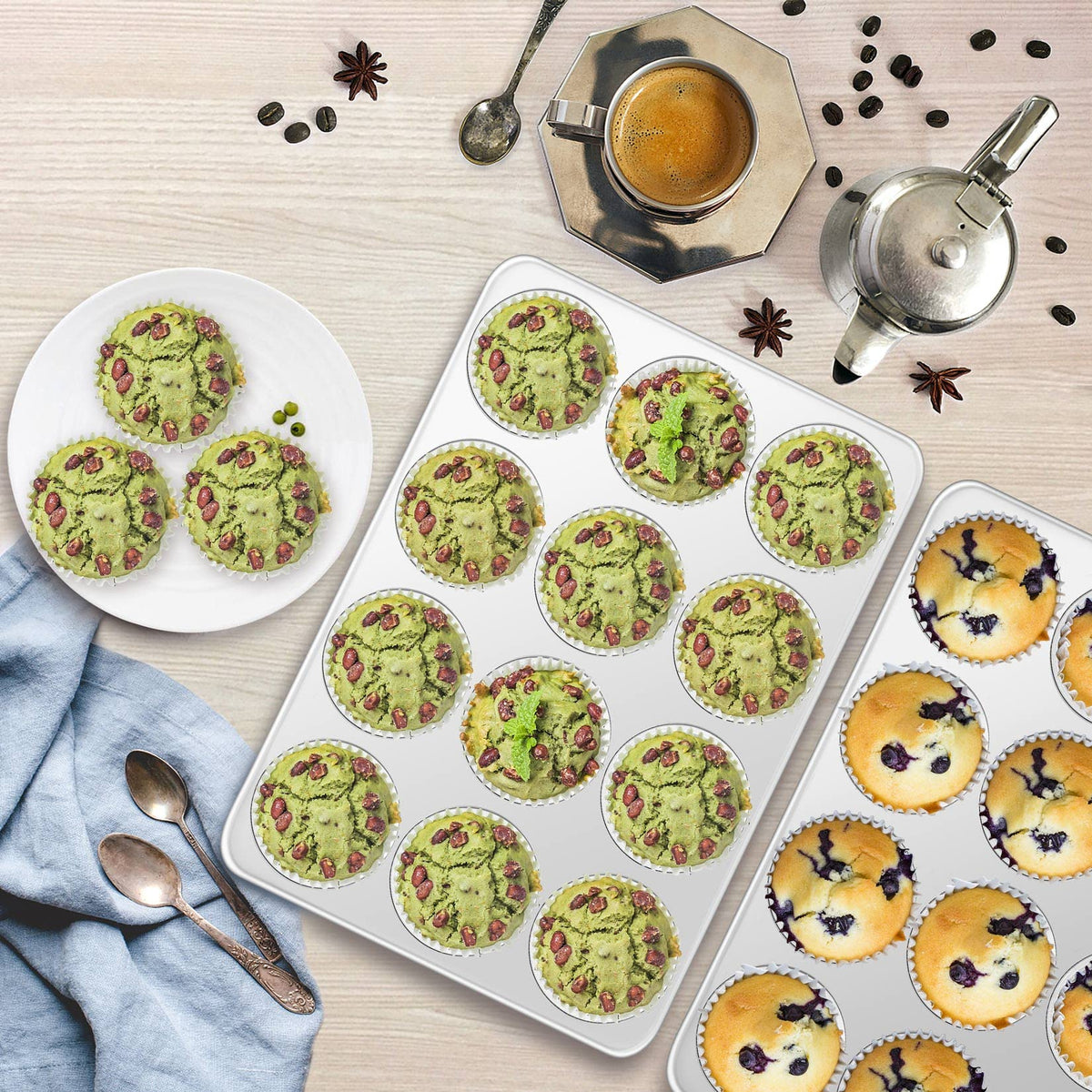 P&P CHEF 12-Cup Muffin Pan Tin, Stainless Steel Cupcake Pan, 2Pcs đ All In One Marketplace Canada
