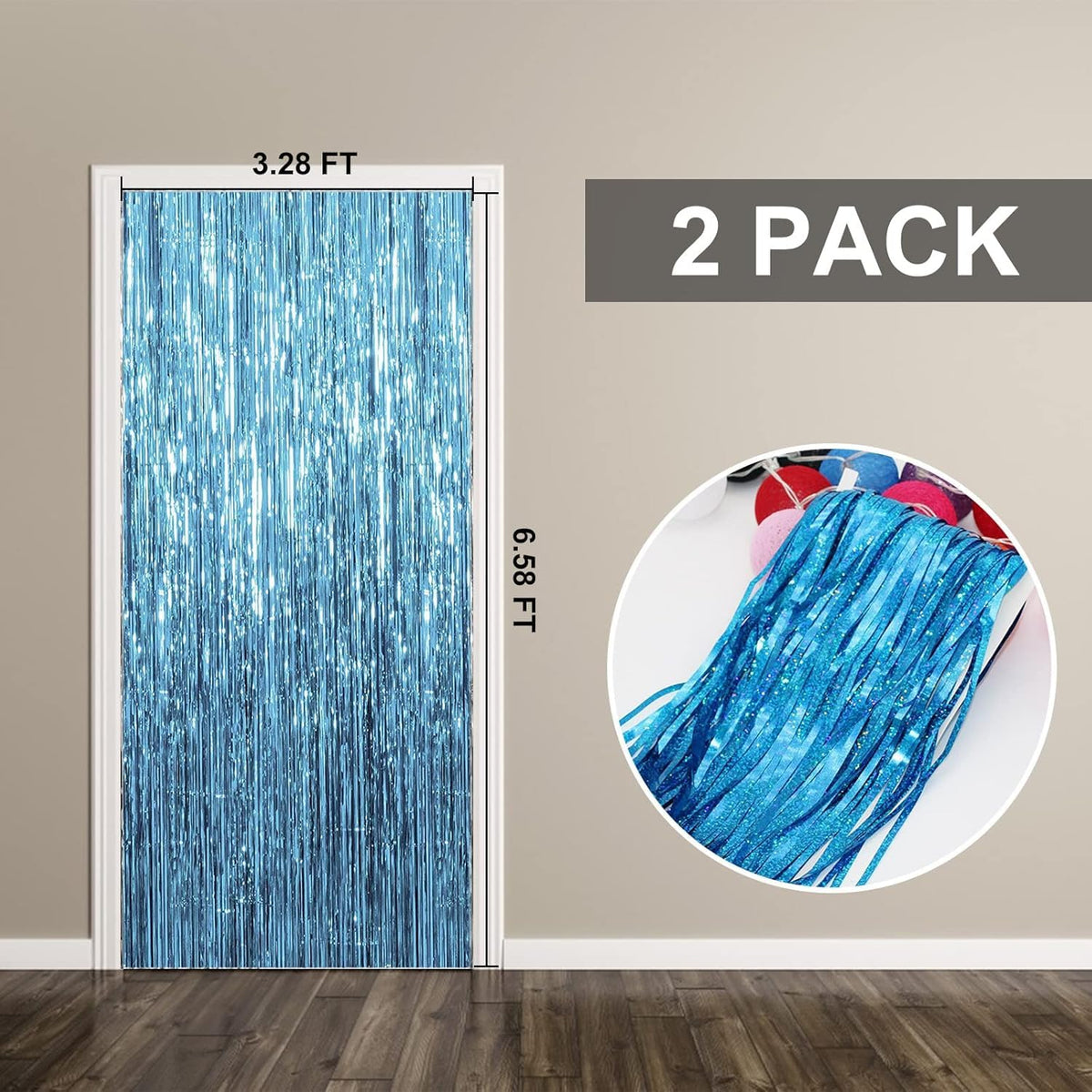 2 Pack Foil Curtain Backdrop Blue Metallic Tinsel Foil Fringe Curtains Photo Booth Props for Birthday Wedding Engagement Baby Shower Bachelorette Christmas Holiday Celebration Party Decorations 🍁 All In One Marketplace Canada