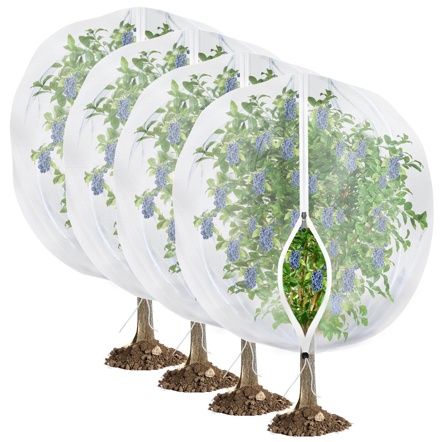 4Pack Garden Fruit Tree Netting for Cicadas with Zipper 150 x 120cm Garden Bird Mesh Netting for Blueberry Bushes with Drawstring,Insect Plant Protection Mesh Net Bags for Tomato,Cicada,Animals