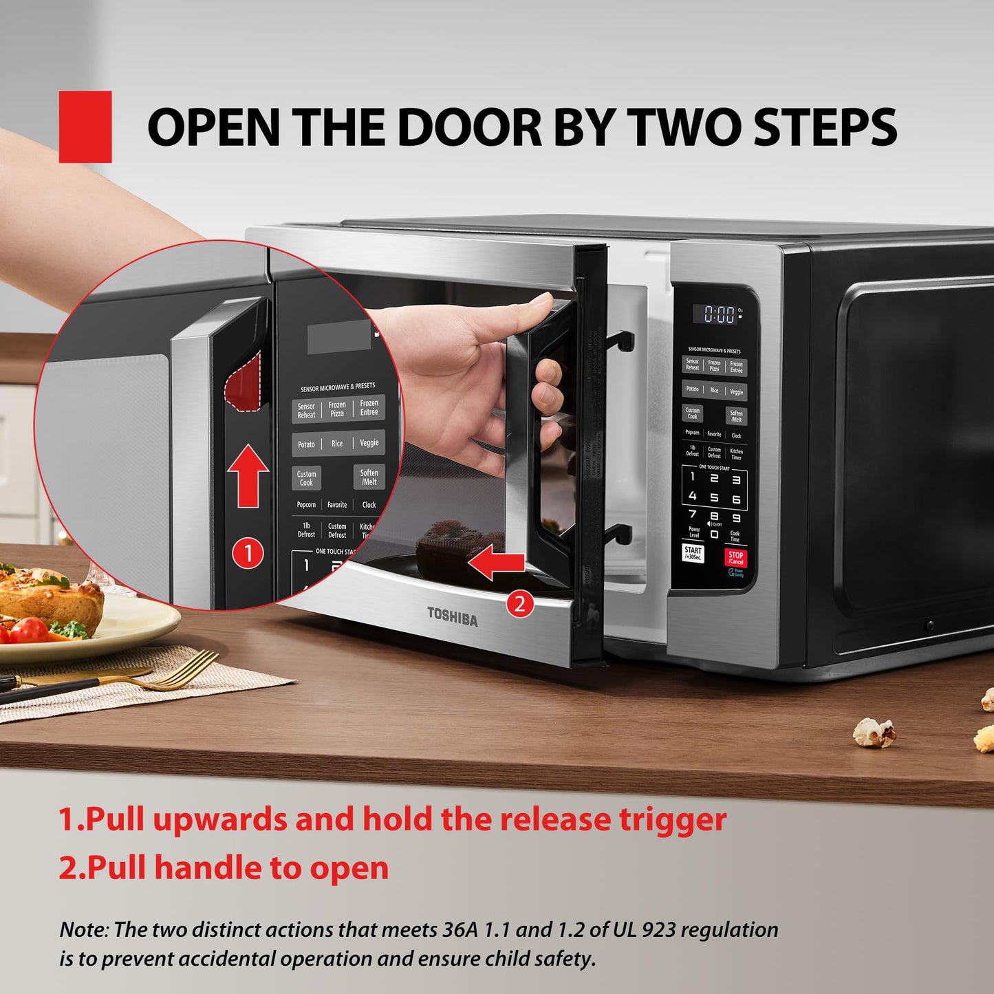 TOSHIBA ML-EM31P(SS)/CA Microwave Oven with Smart Sensor, Easy Clean Interior, ECO Mode, and Sound On/Off, 1.2 Cu. ft, Stainless Steel - Available at All In One Marketplace Canada