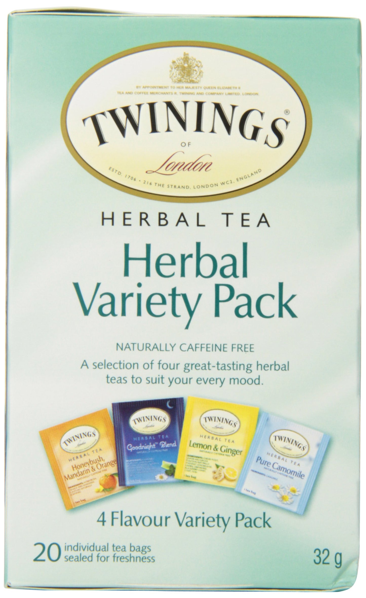 Twinings Herbal Variety Pack Individually Wrapped Teabags, Naturally Caffeine-Free, Includes Lemon, Mandarin Orange, Camomile & Goodnight Blends, 20 Count (Pack of 6), Enjoy Hot or Iced
