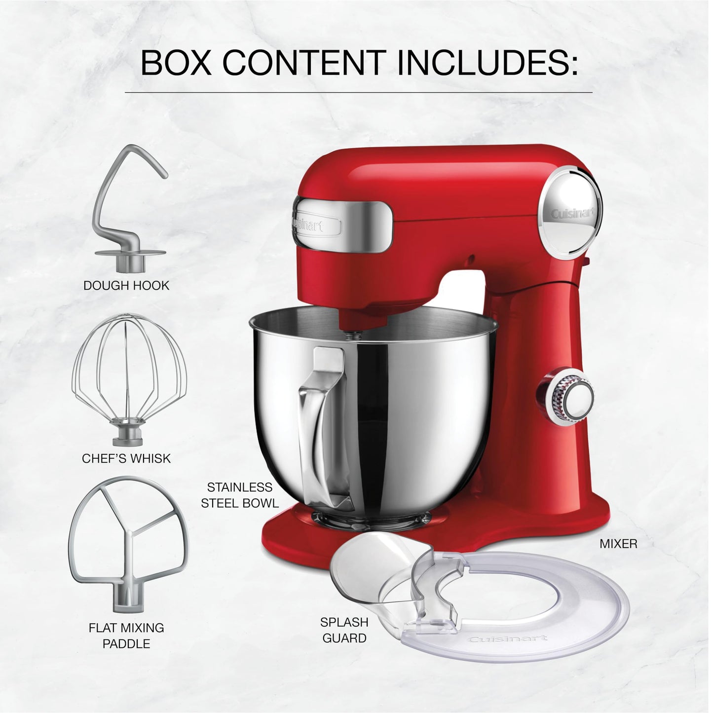 Cuisinart Precision Master 5.5-Quart Tilt-Head Stand Mixer, 12 Speed, 500W, Includes Bowl, Dough Hook, Chef's Whisk and Flat Mixing Paddle, Red (SM-50RC) - Available at All In One Marketplace Canada