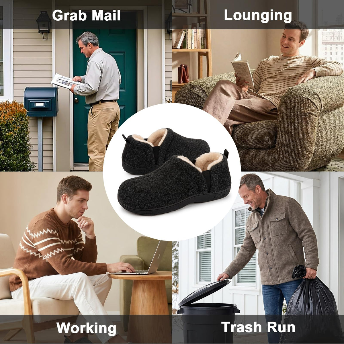 LongBay Men's Cozy Memory Foam Winter Slippers Comfy Warm House Shoes with Elastic Dual Gores for Indoor Outdoor(Medium / 9-10, Solid Dark Gray) 🍁 All In One Marketplace Canada