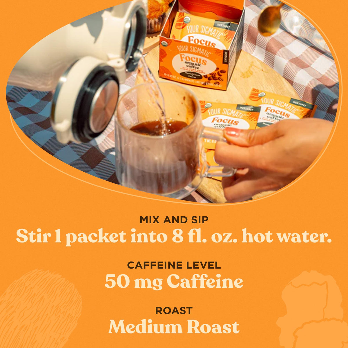 Four Sigmatic Focus Organic Mushroom Coffee Arabica Instant Coffee Singles with Lion's Mane, Chaga and Rhodiola Mushroom Coffee Instant Mix for Better Focus and Immune Support 10 Packets