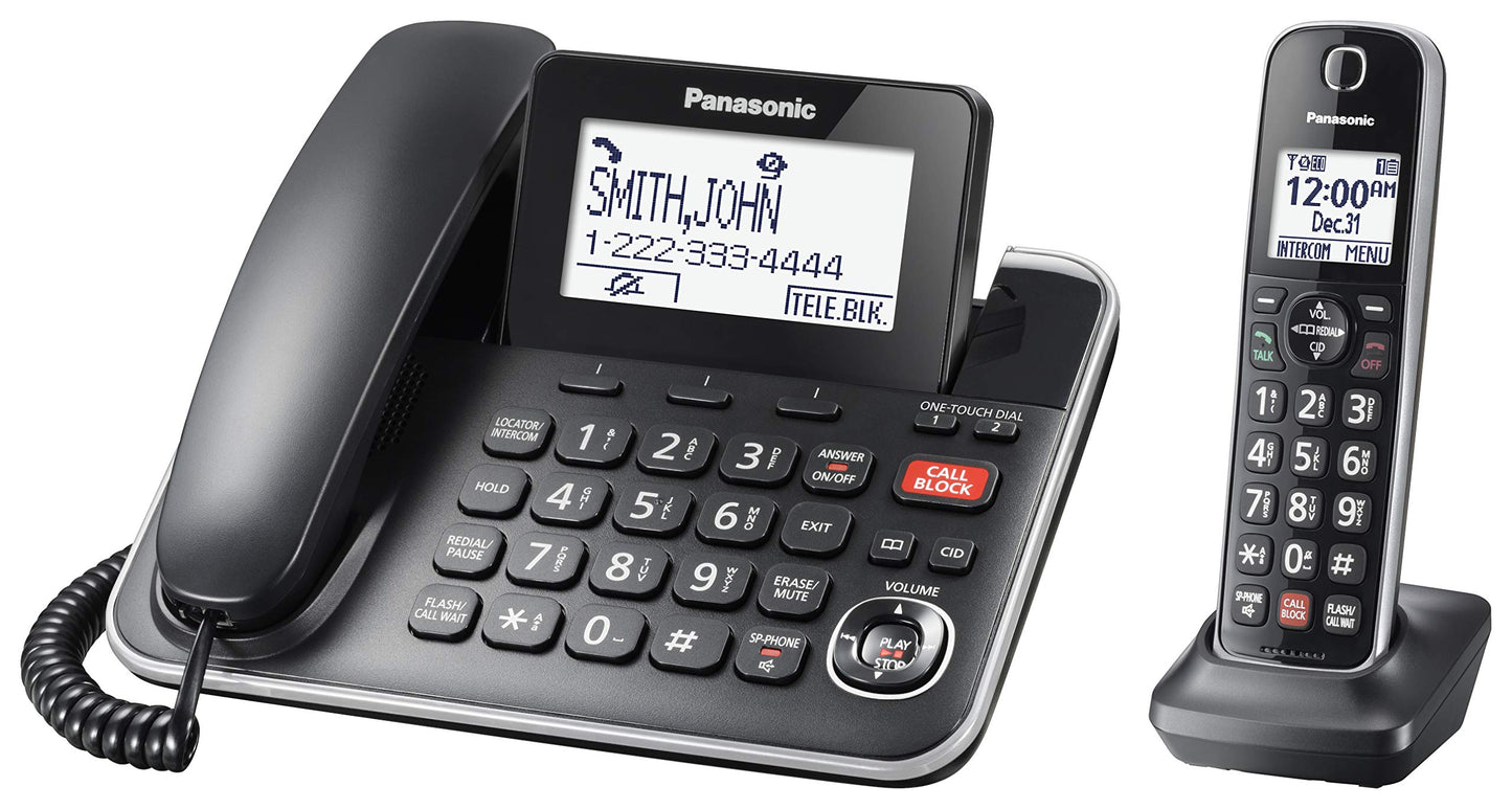 Panasonic DECT 6.0 2-in-1 Corded/Cordless Phone with Answering Machine, Advanced Call Block (1,000 Numbers), and Talking Caller ID - 1 Cordless Handset - KX-TGF870CB, Black Panasonic