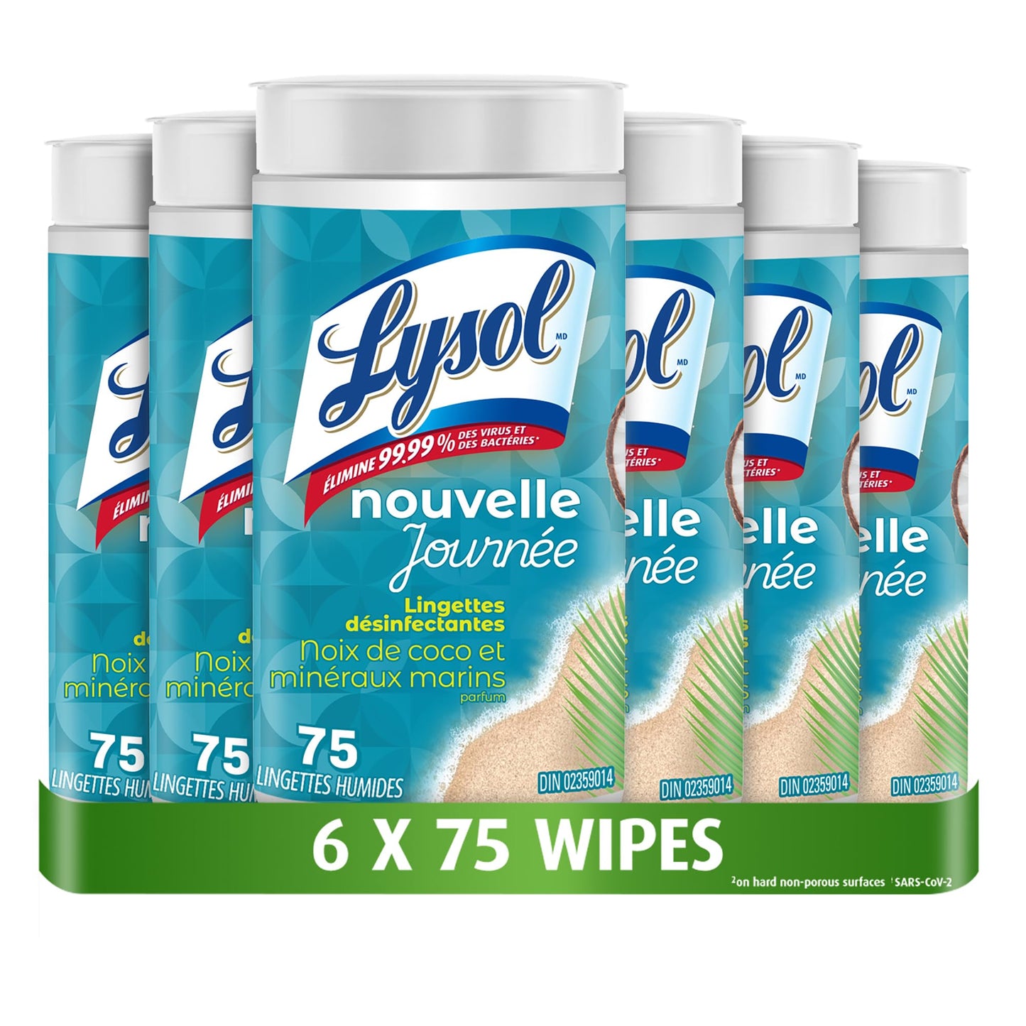 Lysol Disinfecting Wipes, Thick Cleaning Wipes with Micro-Pocket Pattern for Home & Electronics, Kills 99.9% of Germs, Removes Allergens, Coconut & Sea Minerals Scent, 6 X 75 Count (450 Total Wipes) 🍁 All In One Marketplace Canada
