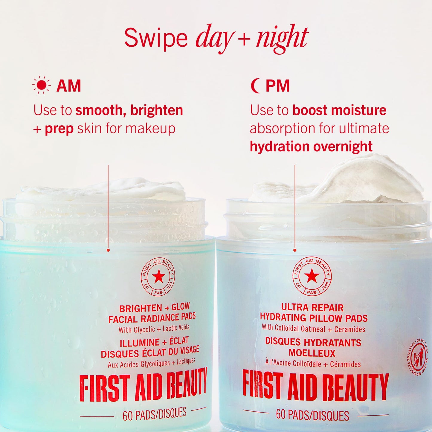 First Aid Beauty - Facial Radiance Pads with Glycolic & Lactic Acids, Daily Exfoliating Pads with AHA, Visibly Smaller Pores, Help Tone & Brighten Skin, One-Step Makeup Prep, Compostable, 28 First Aid Beauty
