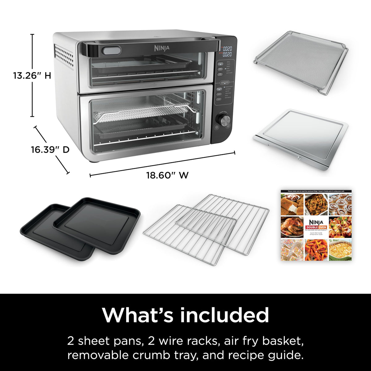 Ninja 12-in-1 Double Oven with FlexDoor, Rapid Top, Convection & Air Fry Bottom, Roast, Toast, Pizza, Stainless, DCT401C