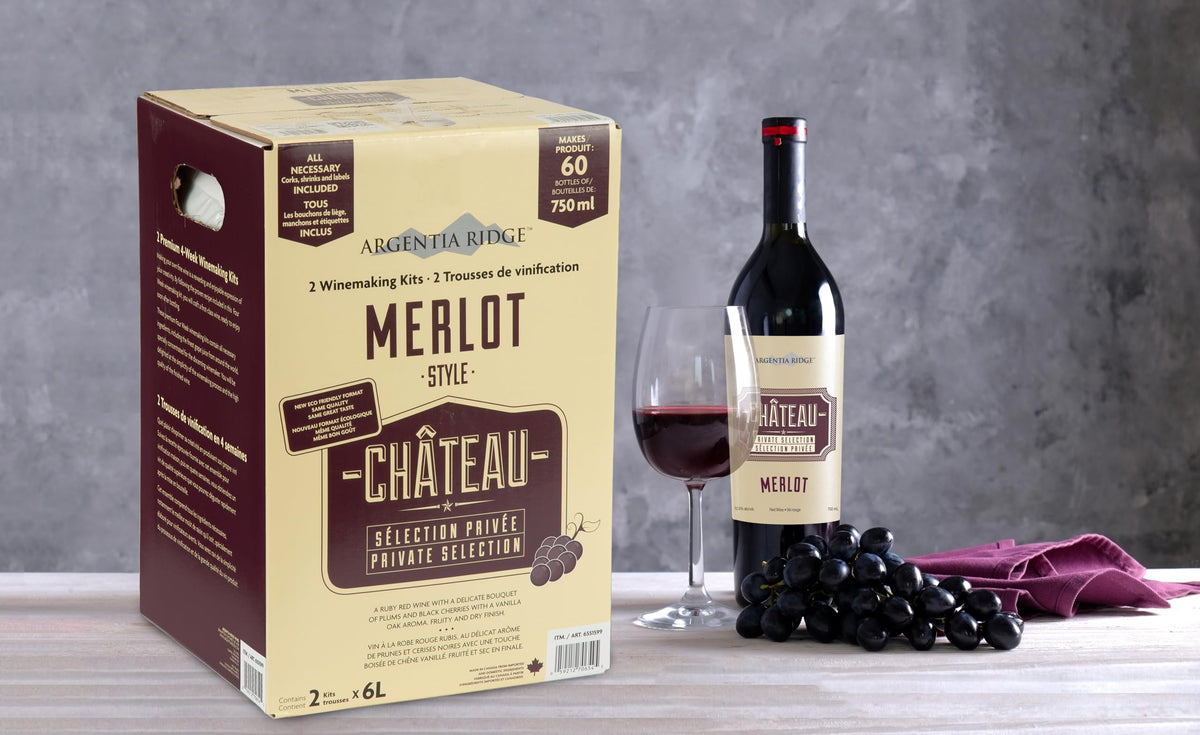 Argentia Ridge Château Private Selection Merlot Wine Kit | Red Wine | Makes 60 x 750 ml Bottles of Wine | 2 x 6 Gallon Wine Kit