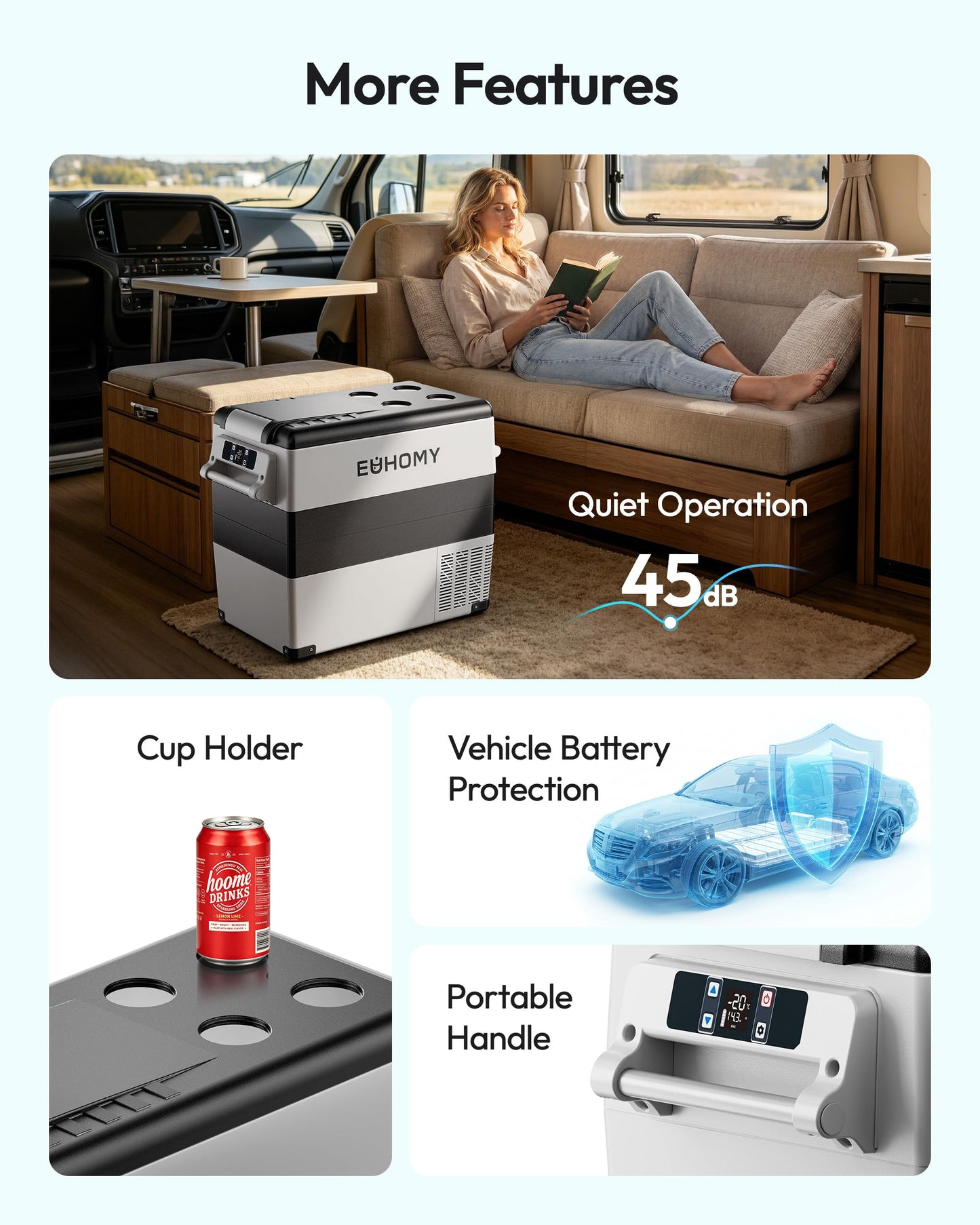 EUHOMY 12 Volt Refrigerator, 60QT(55L) Electric Cooler, 12V Fridge APP Control, 12V Cooler -4℉~68℉, Portable Freezer 12/24V DC 110-240V AC for Camping, Travel, Truck, Home 🍁 All In One Marketplace Canada