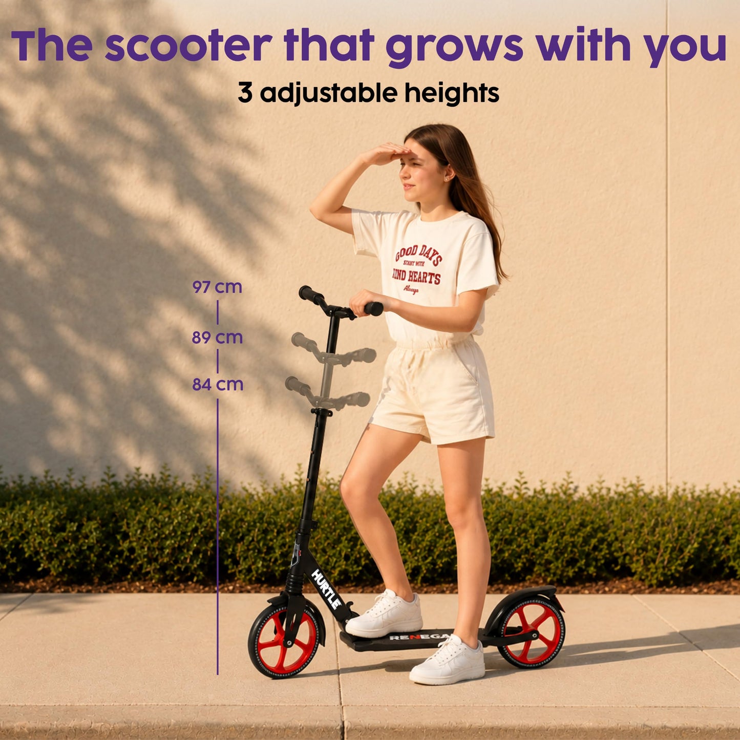 Hurtle Two Wheel Scooter for Teens, Smooth Gliding Kick Scooter for Adults w/Adjustable Height for Ages 8+, Portable All Terrain Scooter w/Carry Straps, Easy to Fold Hurtle