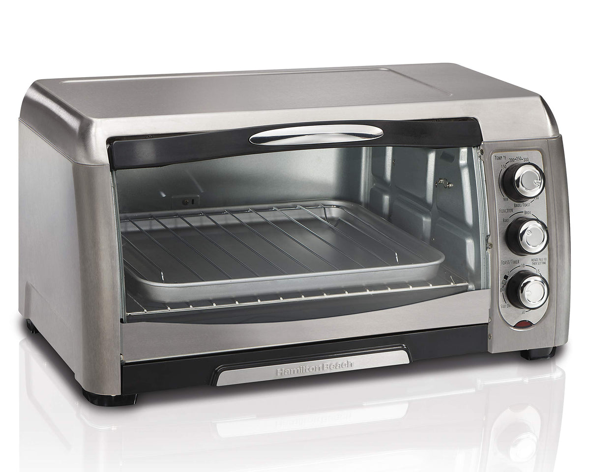 Hamilton Beach 6-Slice Toaster Oven, Stainless Steel, Extra-Large Countertop Oven, Bake, Broil & Toast, Fits 12" Pizza, 1400W, 31340C