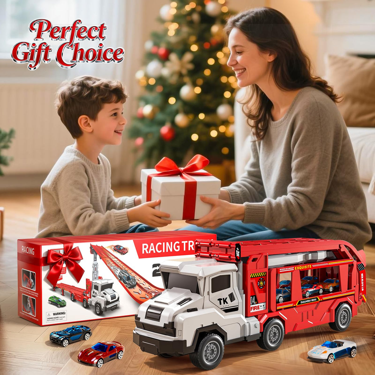 Transport Truck Toy for Kids, Transport Vehicle with Double Race Ramp Track 🍁 All In One Marketplace Canada