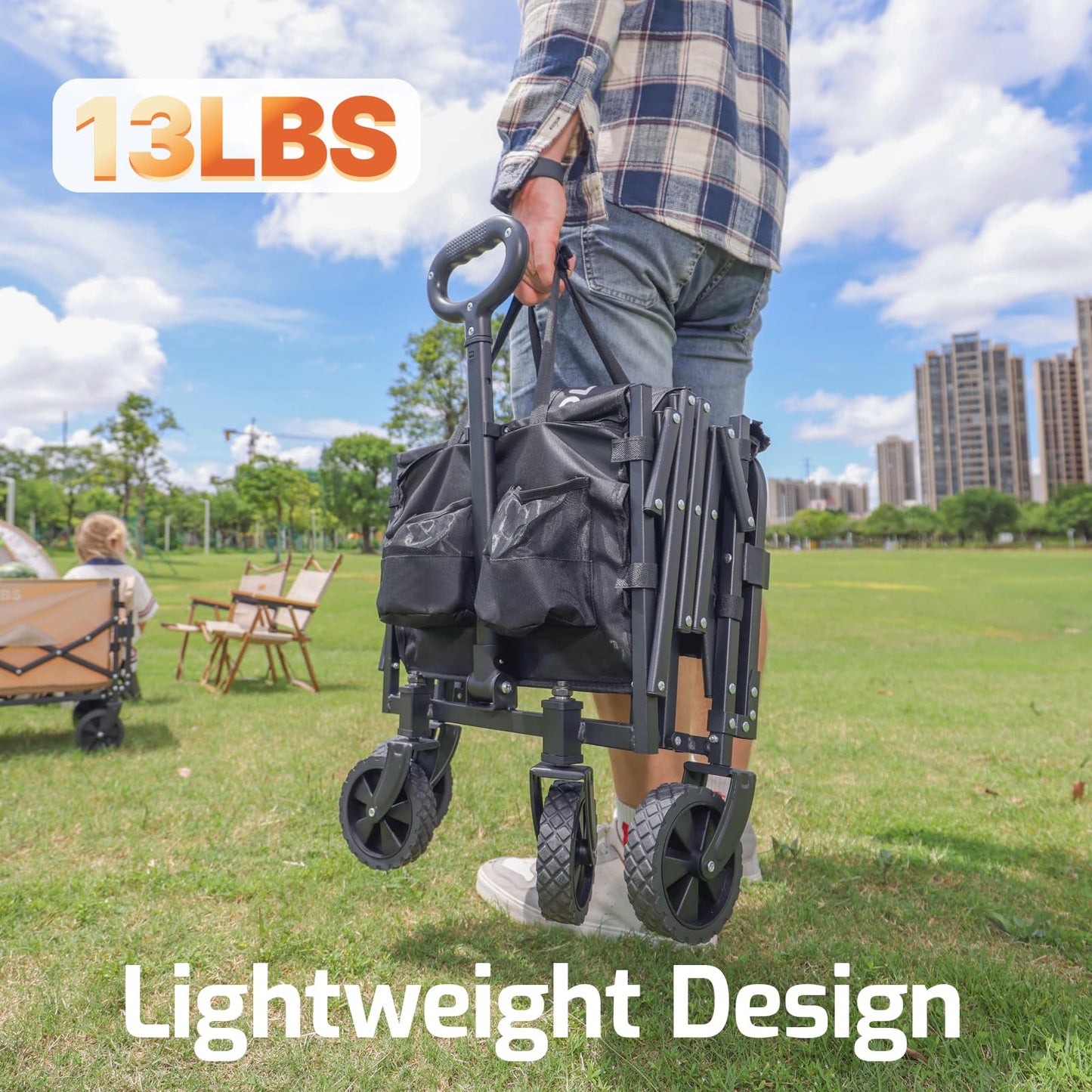 Golabs Collapsible Wagon Cart Max 350lb Load & Expandable Storage 100L, Double Bearing Design for Flexible Steering, Foldable Heavy Duty Garden Cart with 2 Cup Holders for Groceries, Garden & Camping - Available at All In One Marketplace Canada