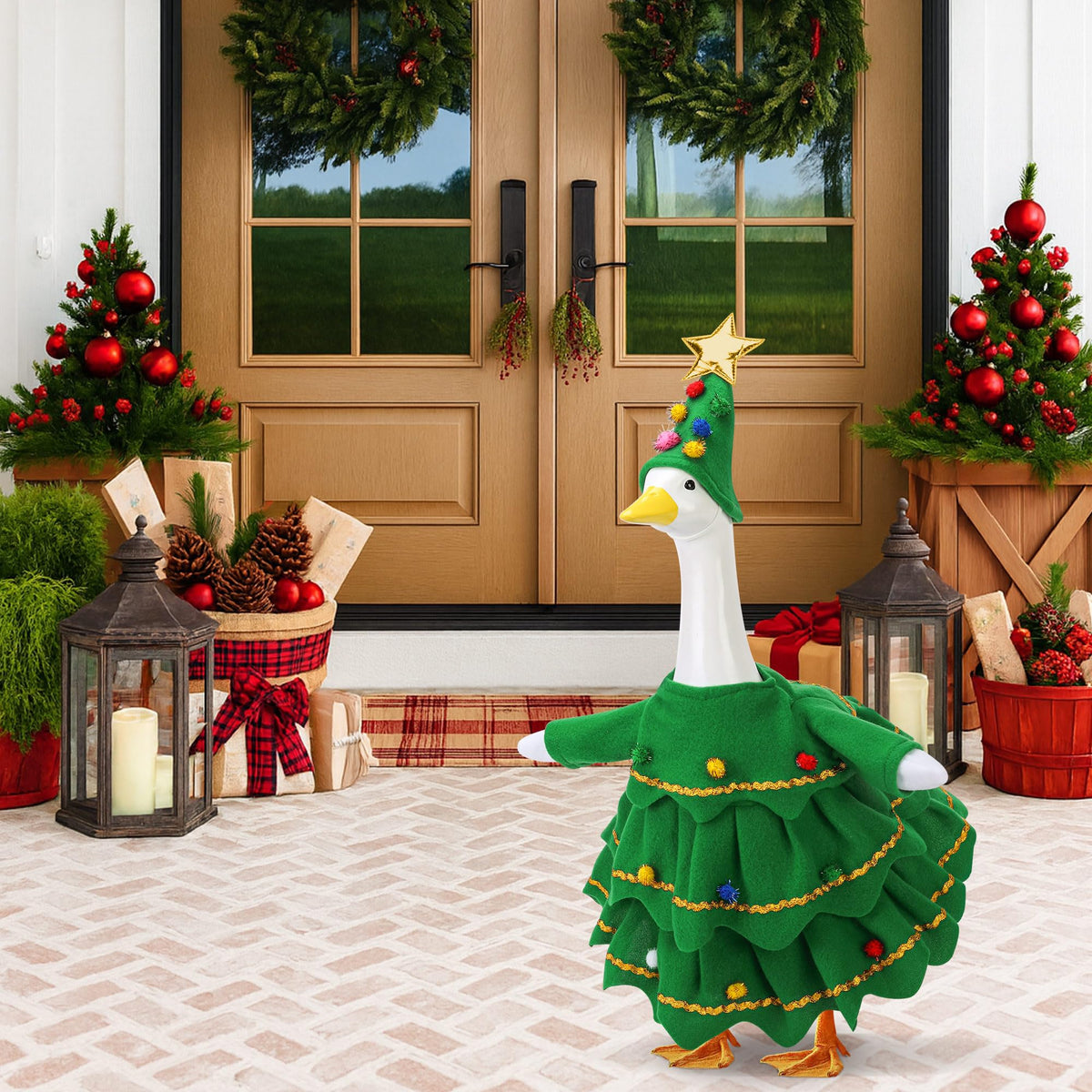 2Pcs Christmas Tree Porch Goose Outfit, Lawn Goose Statue Xmas Tree Costume 🍁 All In One Marketplace Canada