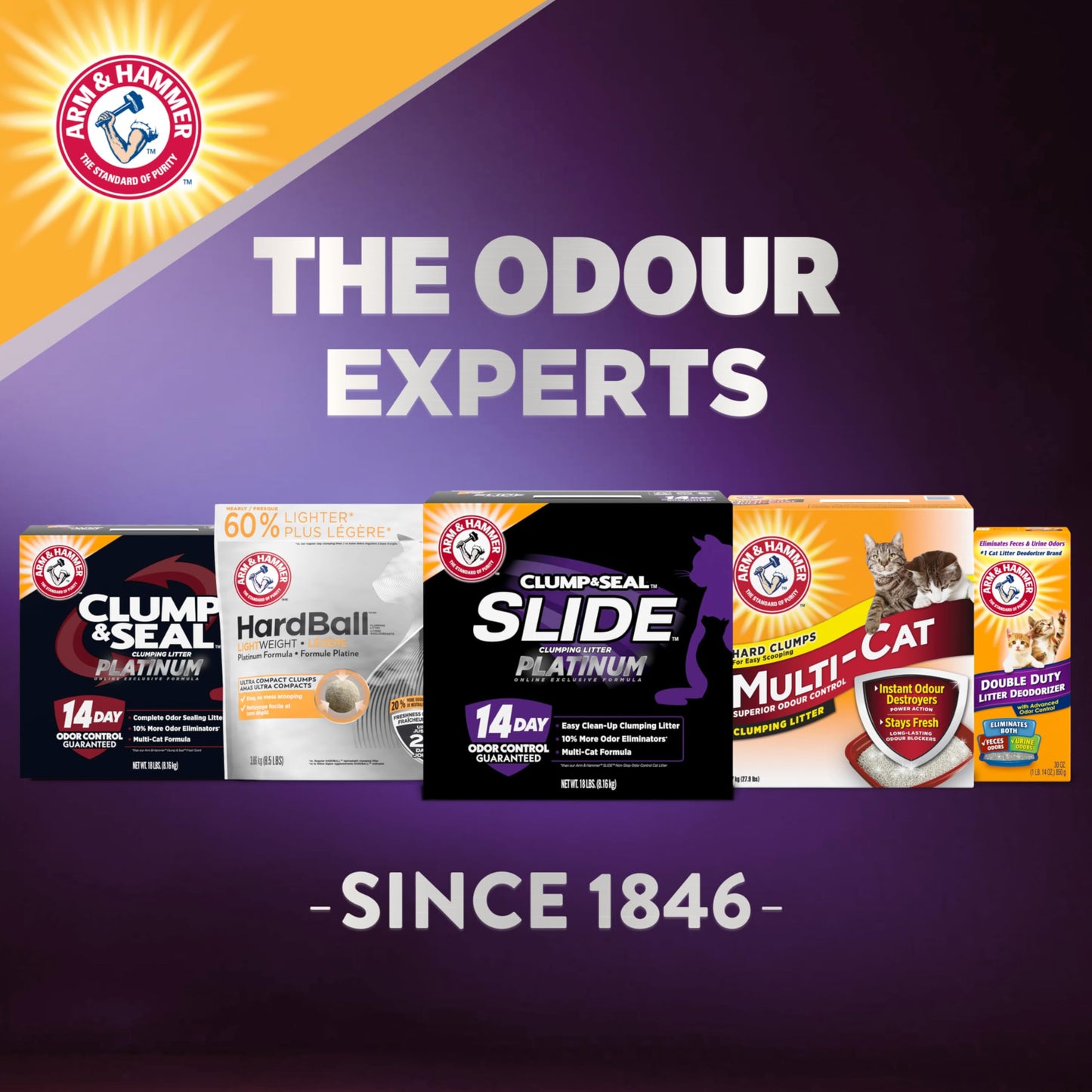 Arm & Hammer Platinum Clumping Cat Litter, 2x Longer Odour Control, Multi-Cat Clay, Ultimate 14-Day Freshness, Extra Oduor Eliminators, Effortless Clean, Dust-Free, Heavy-Duty Clumping, 8.16kg