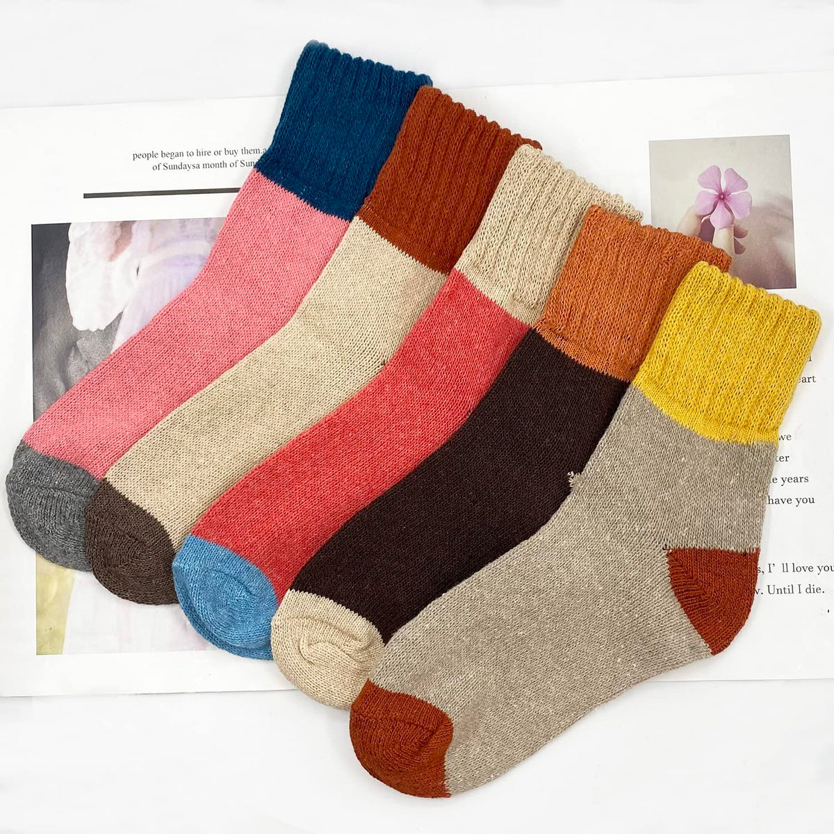 woogwin 5 Pairs Womens Winter Warm Thick Knit Wool Cozy Vintage Crew Socks 🍁 All In One Marketplace Canada