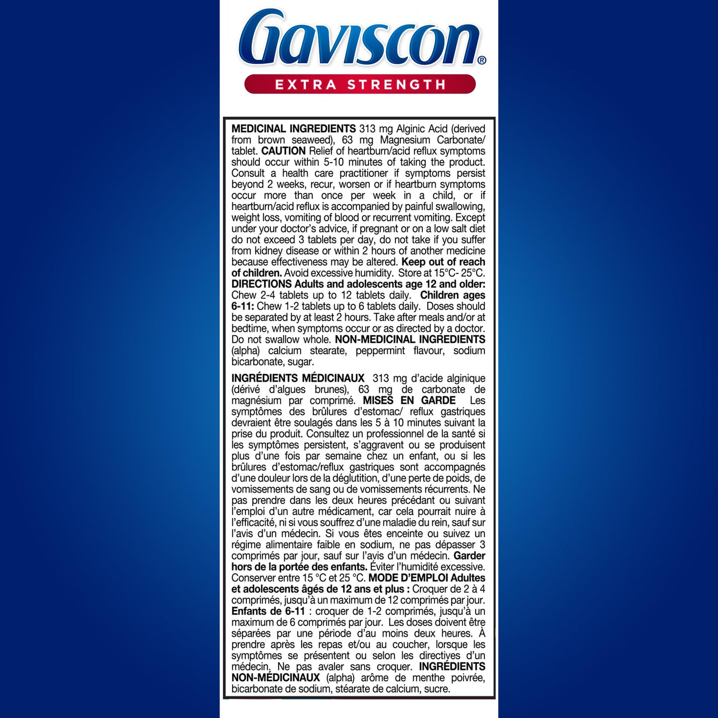 Gaviscon Extra Strength Tablets - 120 Count - Chewable Foaming Antacid Tablets for Day and Night Heartburn Relief, Acid Reflux and GERD Relief, Cooling & Refreshing Peppermint - Free of Aluminum 🍁 All In One Marketplace Canada