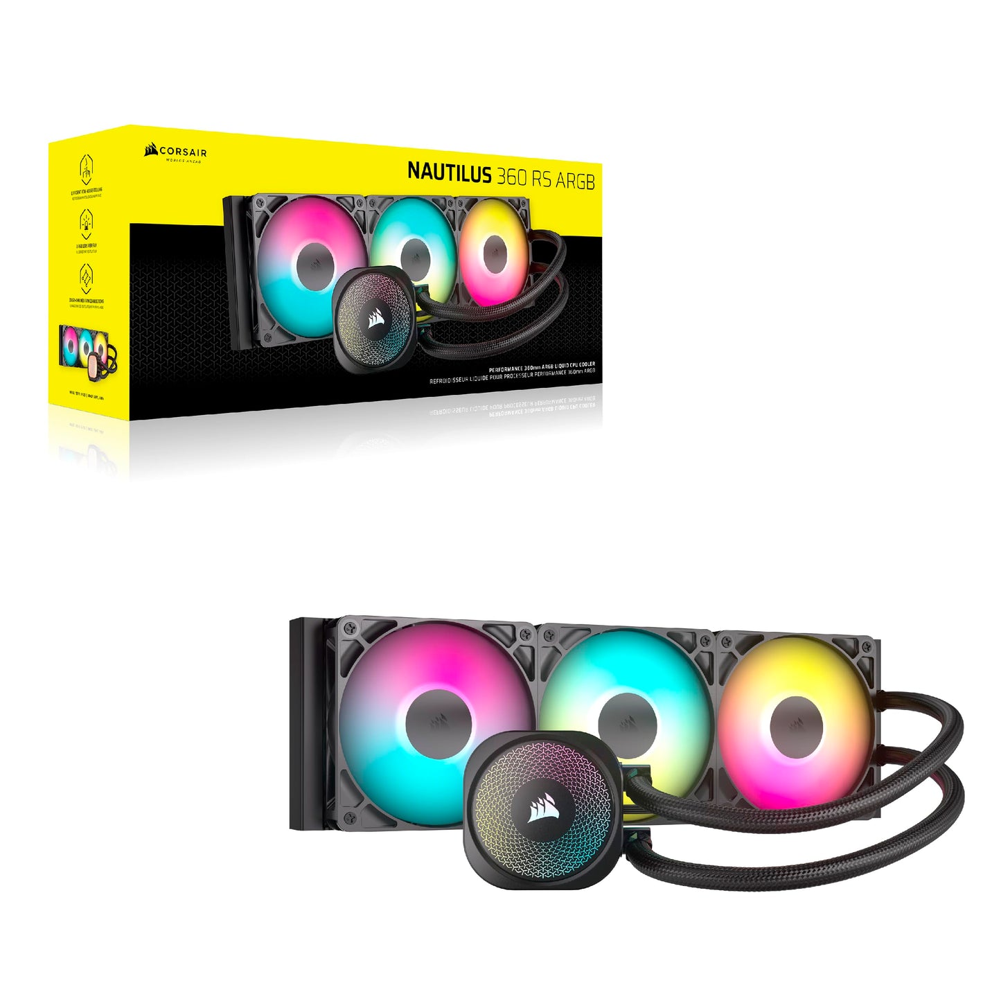 CORSAIR Nautilus 360 RS ARGB Liquid CPU Cooler – 360mm AIO – Low-Noise – Direct Motherboard Connection – Daisy-Chain – Intel LGA 1851/1700, AMD AM5/AM4 – 3X RS120 ARGB Fans Included – Black 🍁 All In One Marketplace Canada