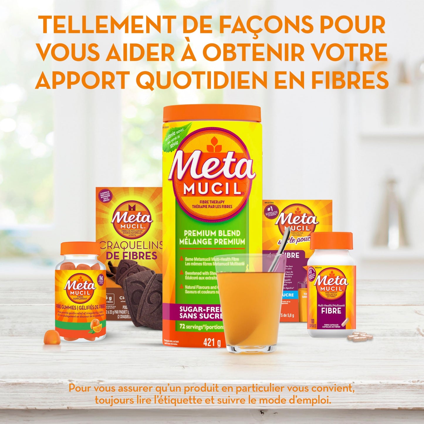 Metamucil, Premium Blend, Daily Psyllium Husk Powder Supplement, Sugar-Free with Stevia, 4-in-1 Fibre for Digestive Health, Orange Smooth Flavored Drink, 114 Servings - Available at All In One Marketplace Canada